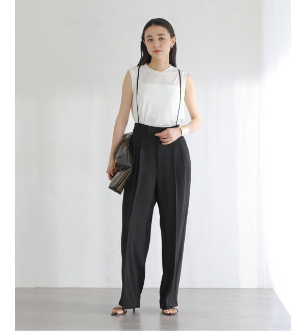  「《予約》【洗える】シャイニーノースリーブトップス」|Tシャツ・カットソー|