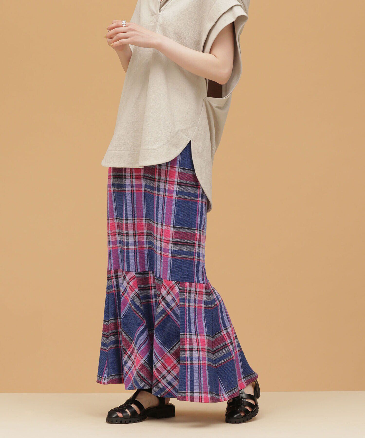 nano･universe「LB.03/バスケットチェックマーメイドスカート」|スカート|ブルー