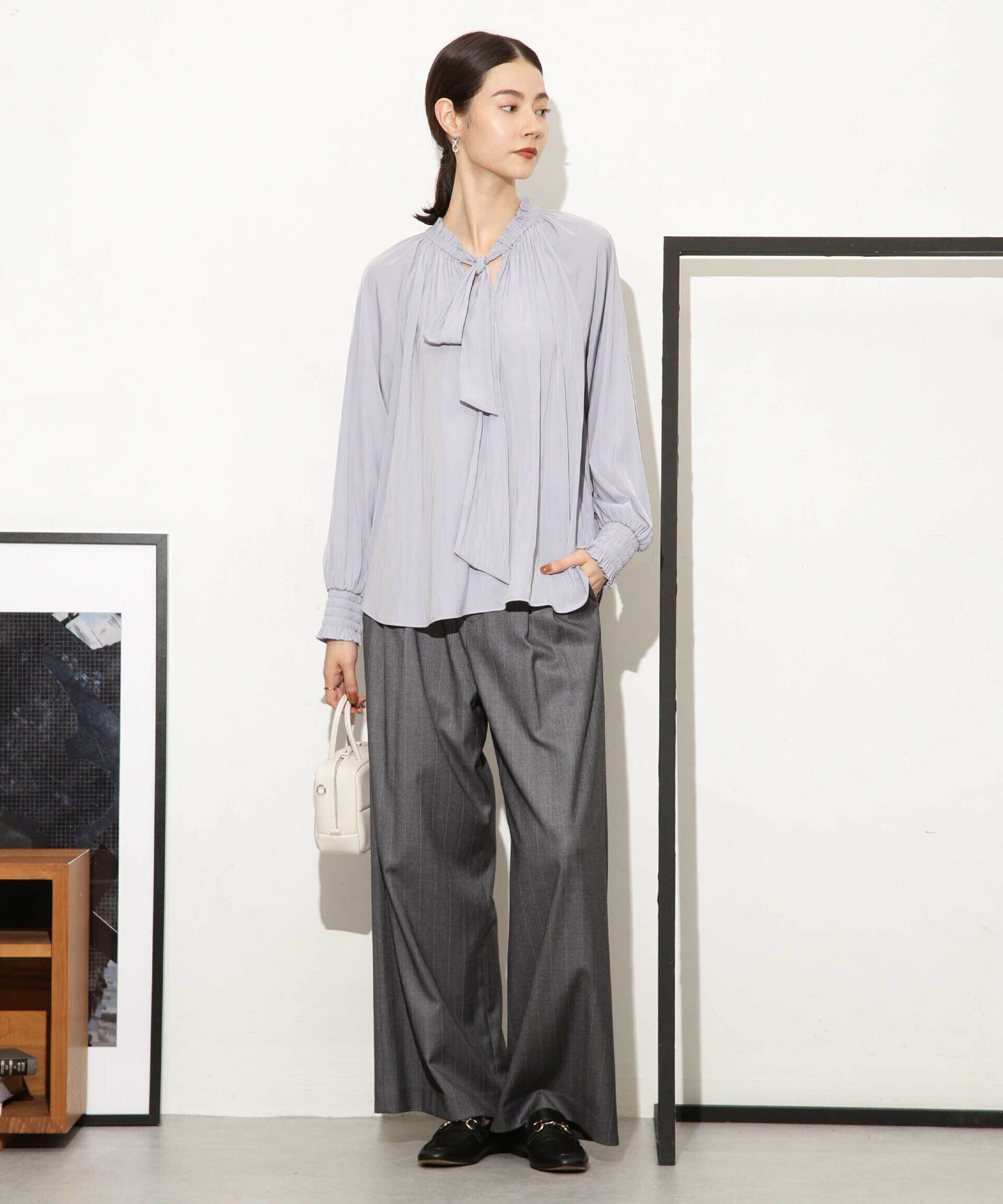 nano･universe「ギャザーネックボウタイブラウス」|シャツ・ブラウス|