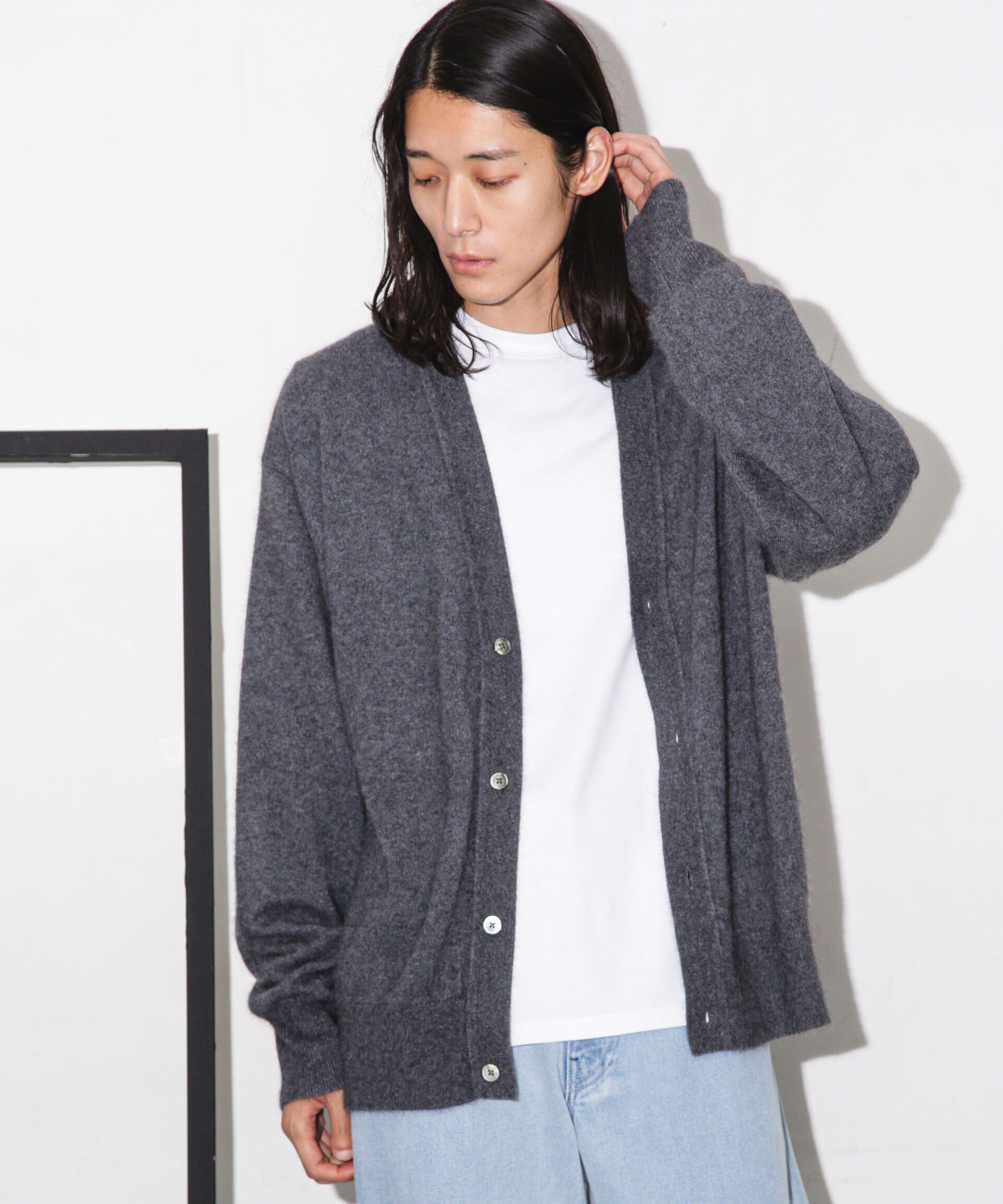 nano･universe「ヘアリーハイゲージＶネックカーディガン」|ニット・セーター|グレー