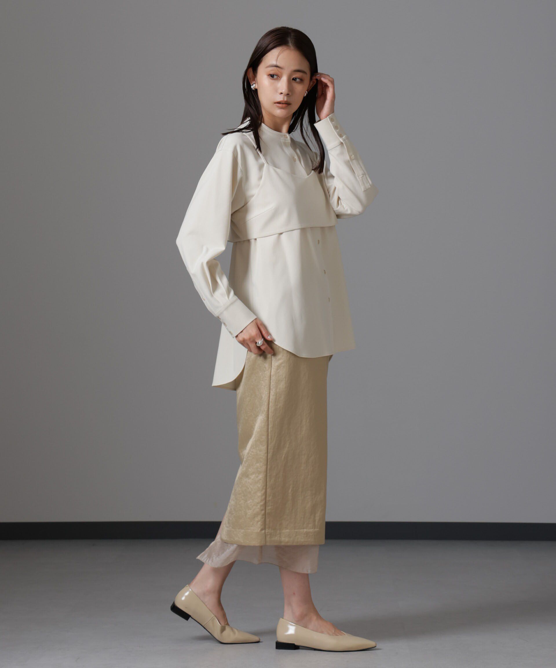 nano･universe「レザーライクサテンスカート」|スカート|