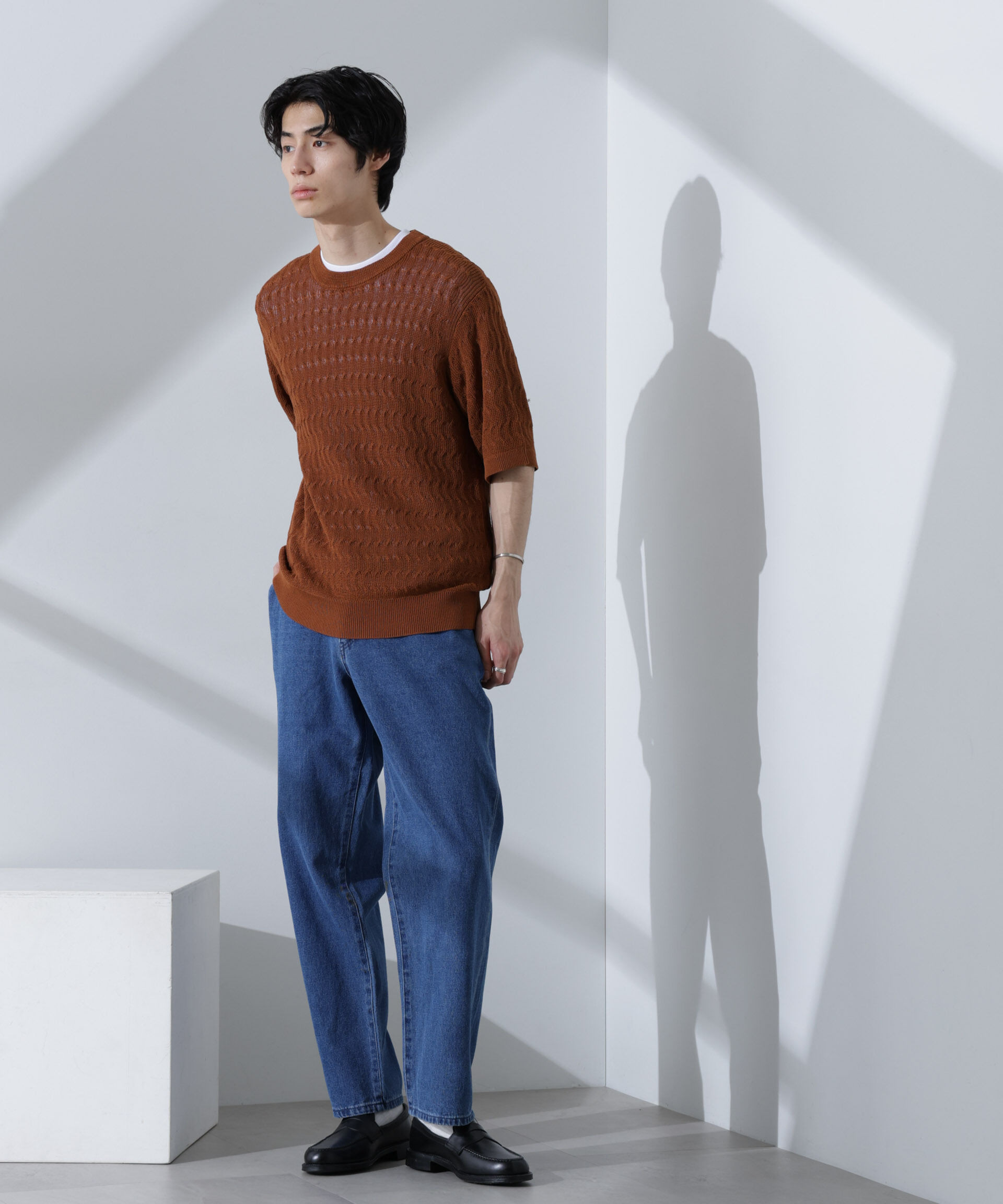 nano･universe「柄編みクルーネックニット 半袖」|ニット・セーター|