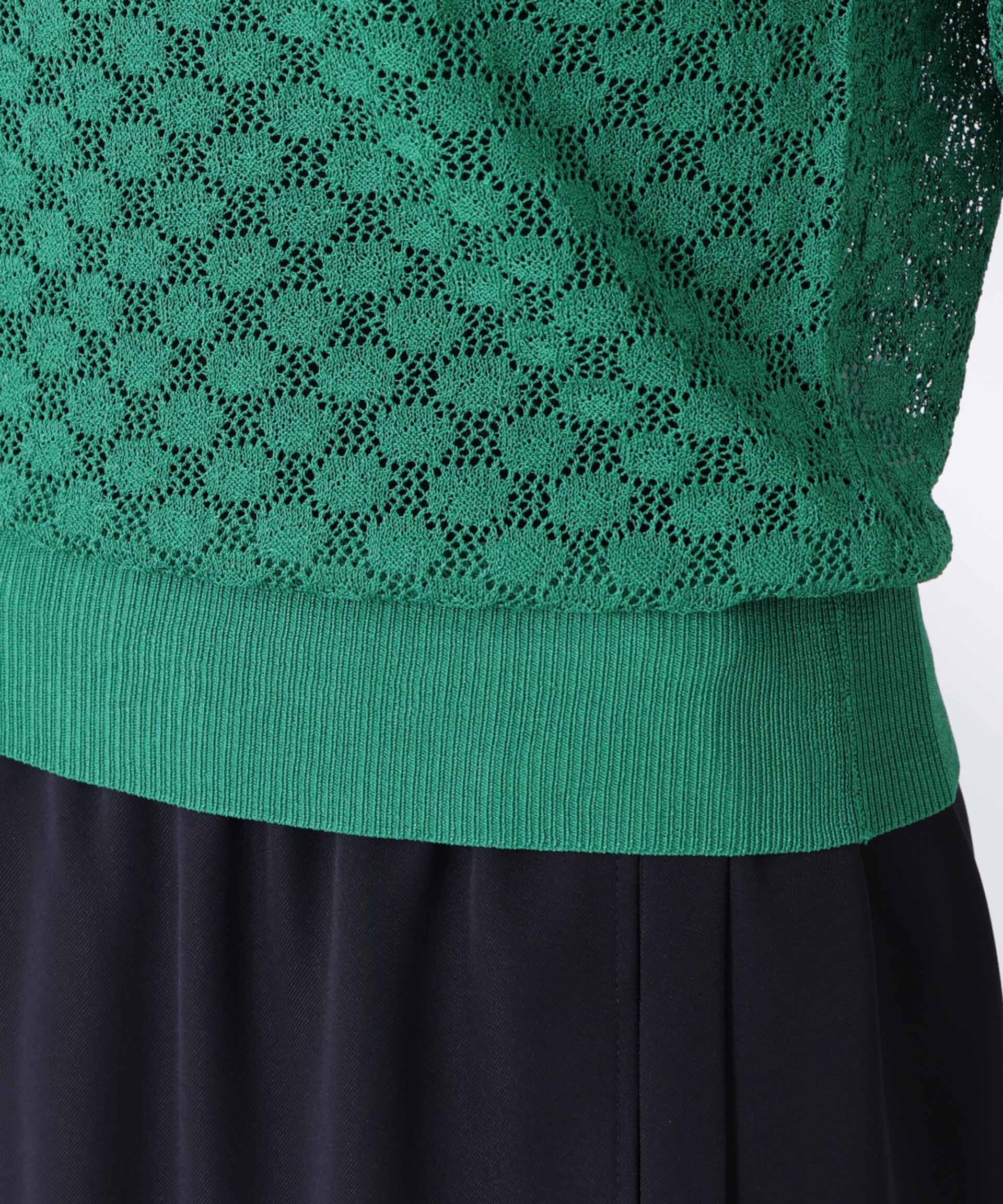 nano･universe「レース柄クルーネック半袖ニット」|ニット・セーター|