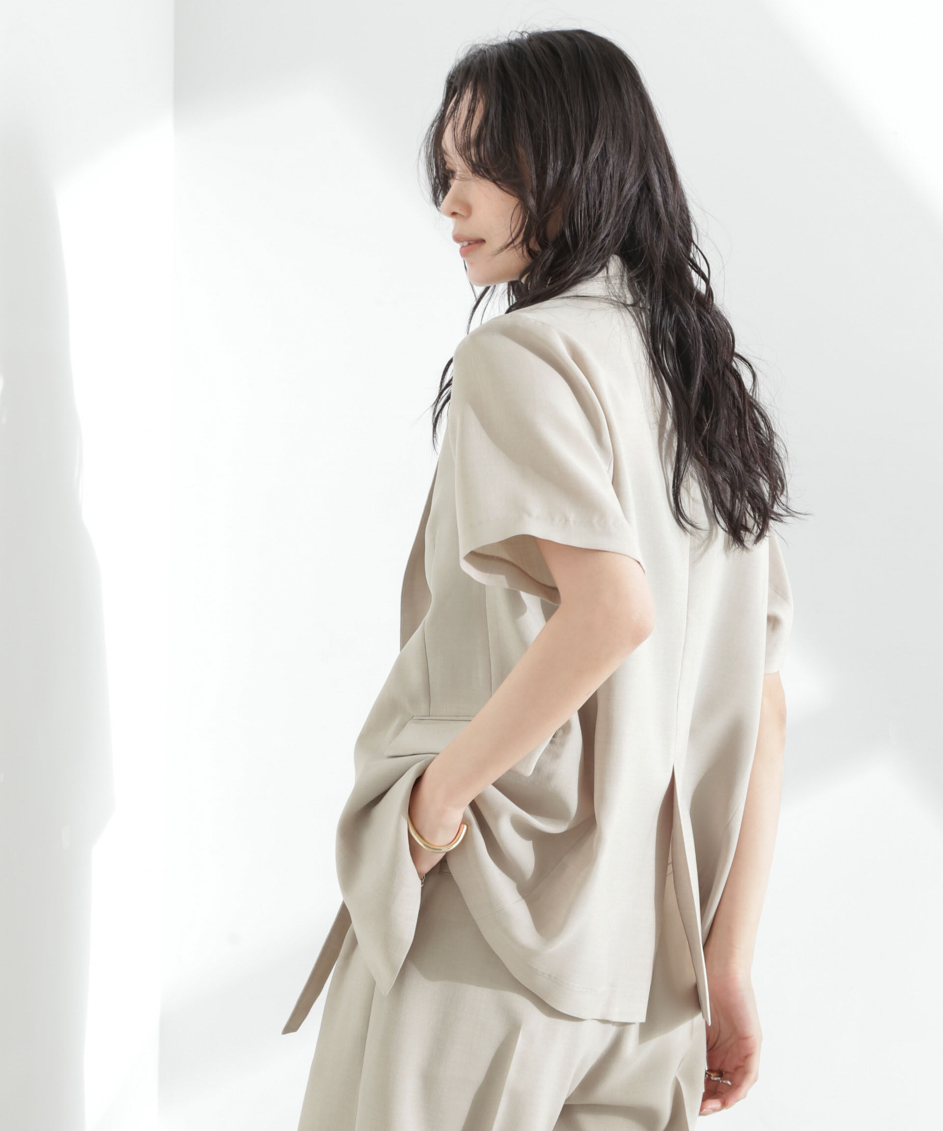 nano･universe「メランジドライ 半袖テーラードジャケット(セットアップ可)」|テーラードジャケット|