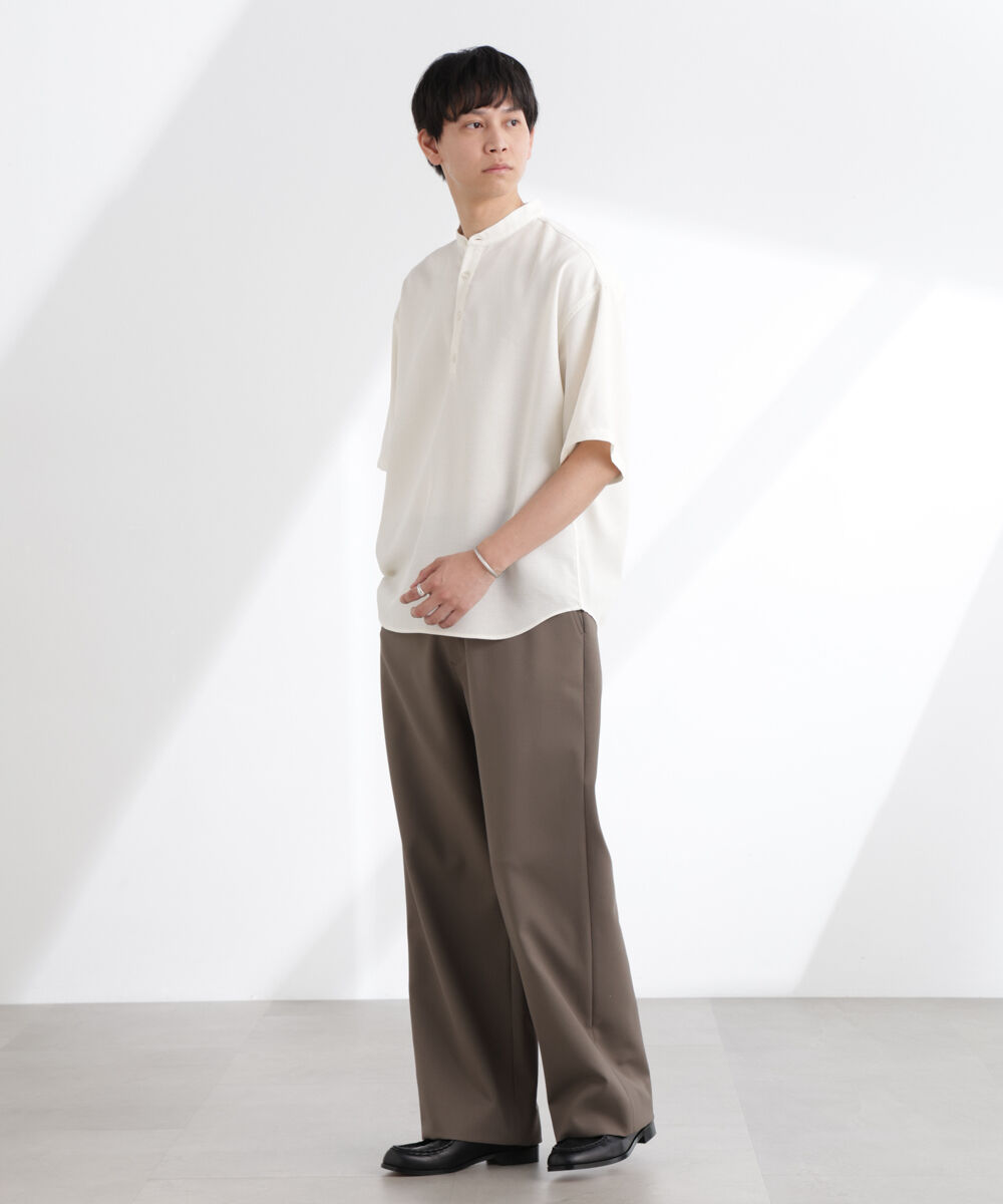 nano･universe「テックリネンバンドカラープルオーバーシャツ 半袖」|シャツ・ブラウス|