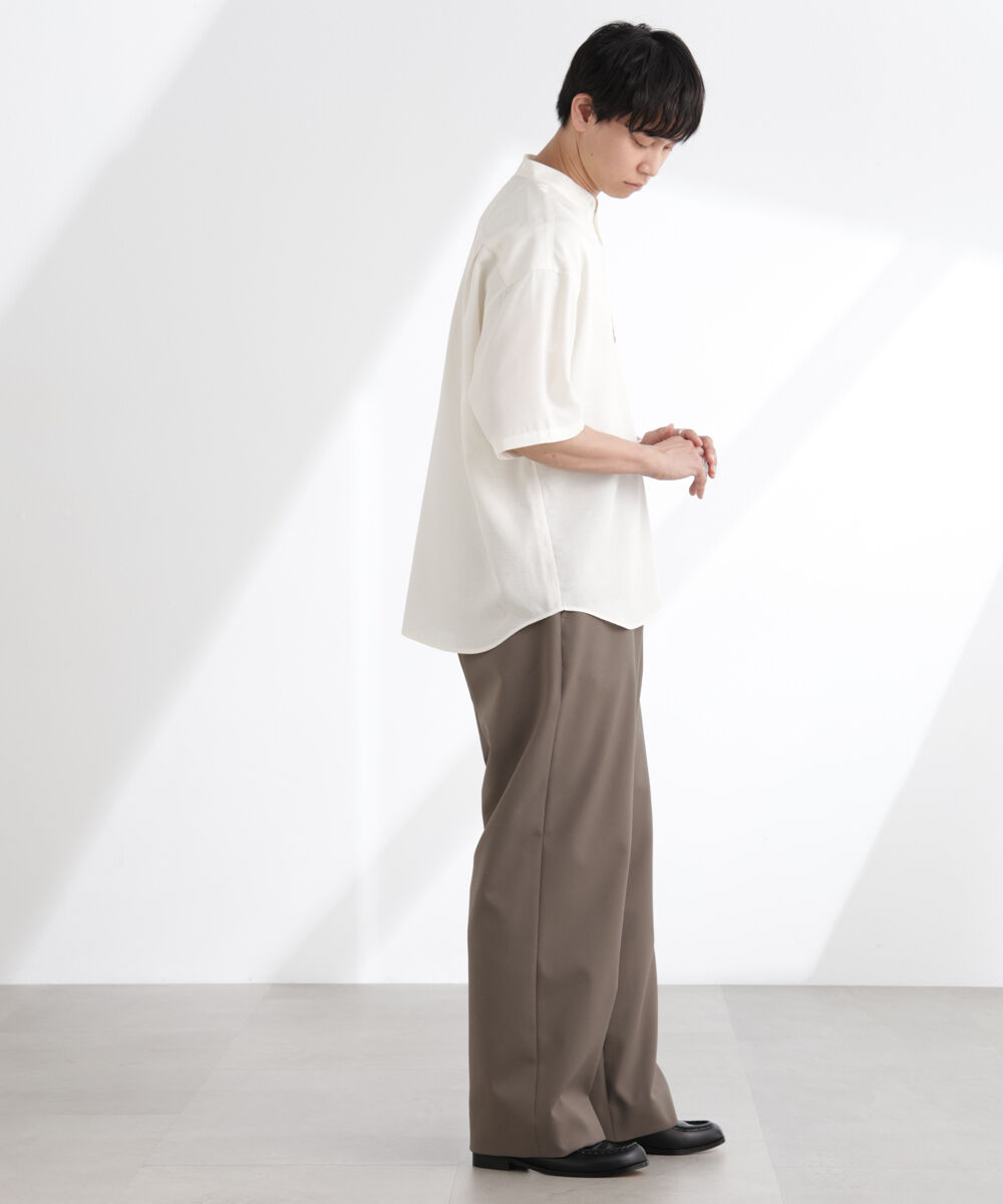 nano･universe「テックリネンバンドカラープルオーバーシャツ 半袖」|シャツ・ブラウス|