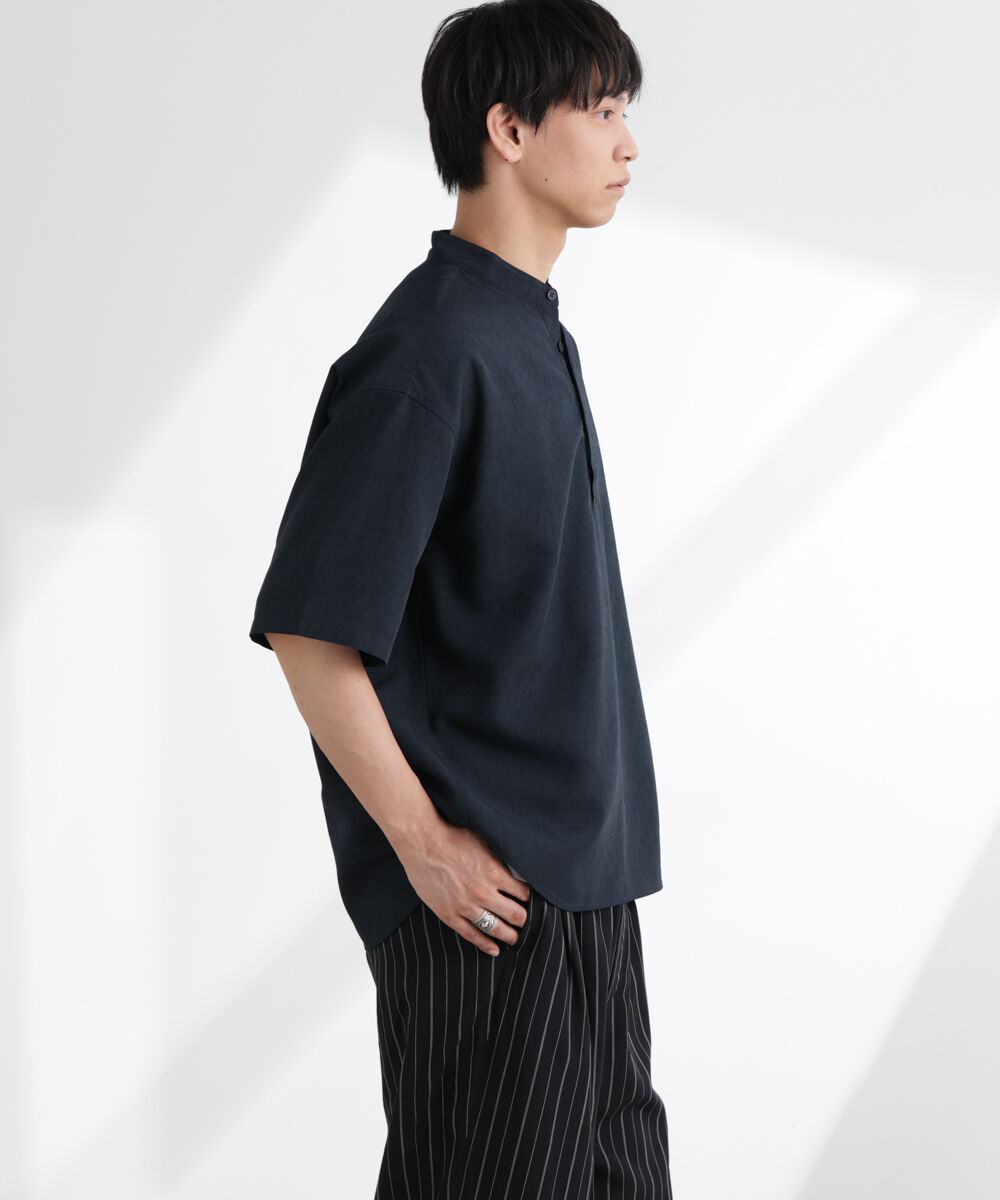 nano･universe「テックリネンバンドカラープルオーバーシャツ 半袖」|シャツ・ブラウス|