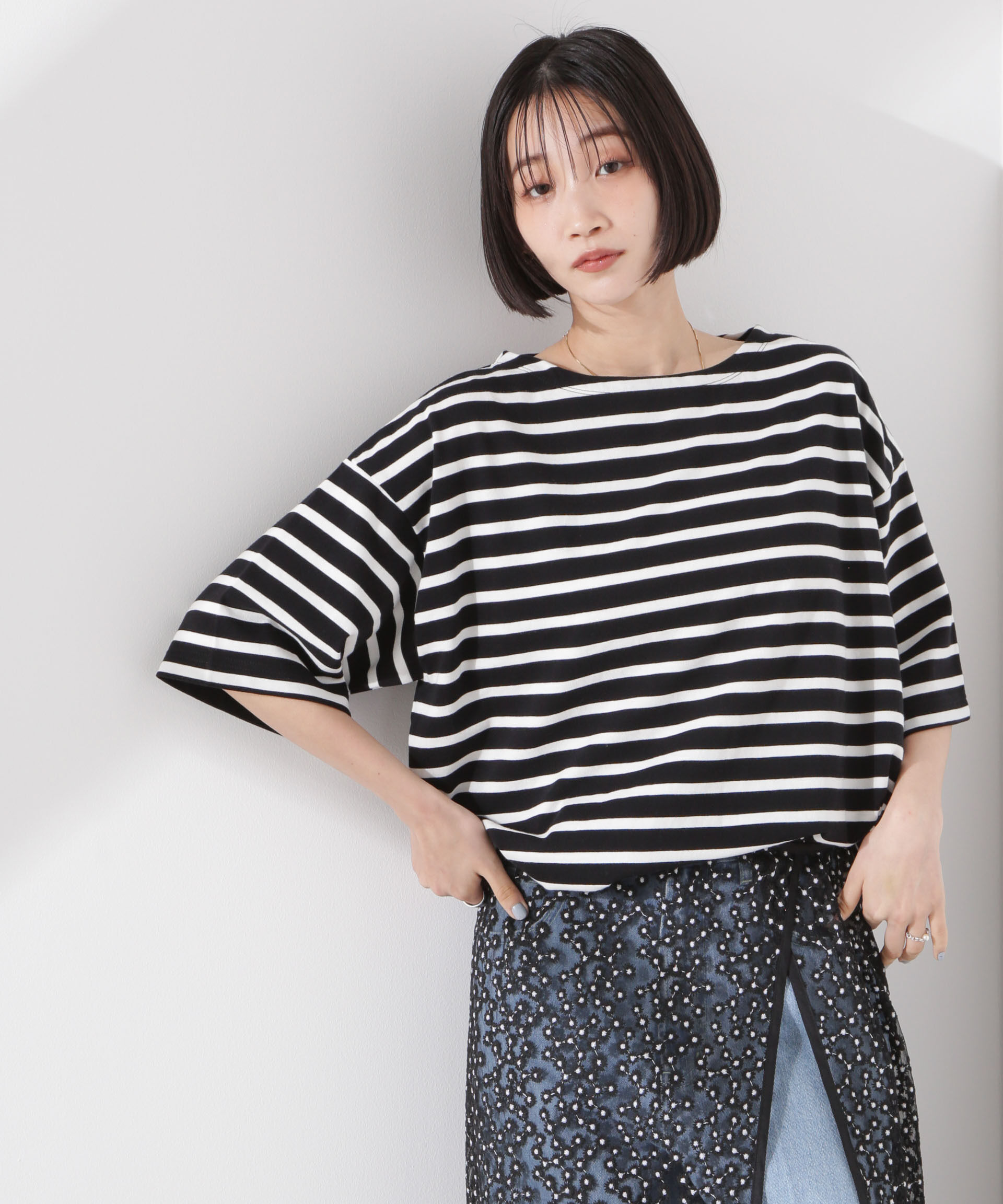 nano･universe「パネルボーダーワイドトップス」|Tシャツ・カットソー|