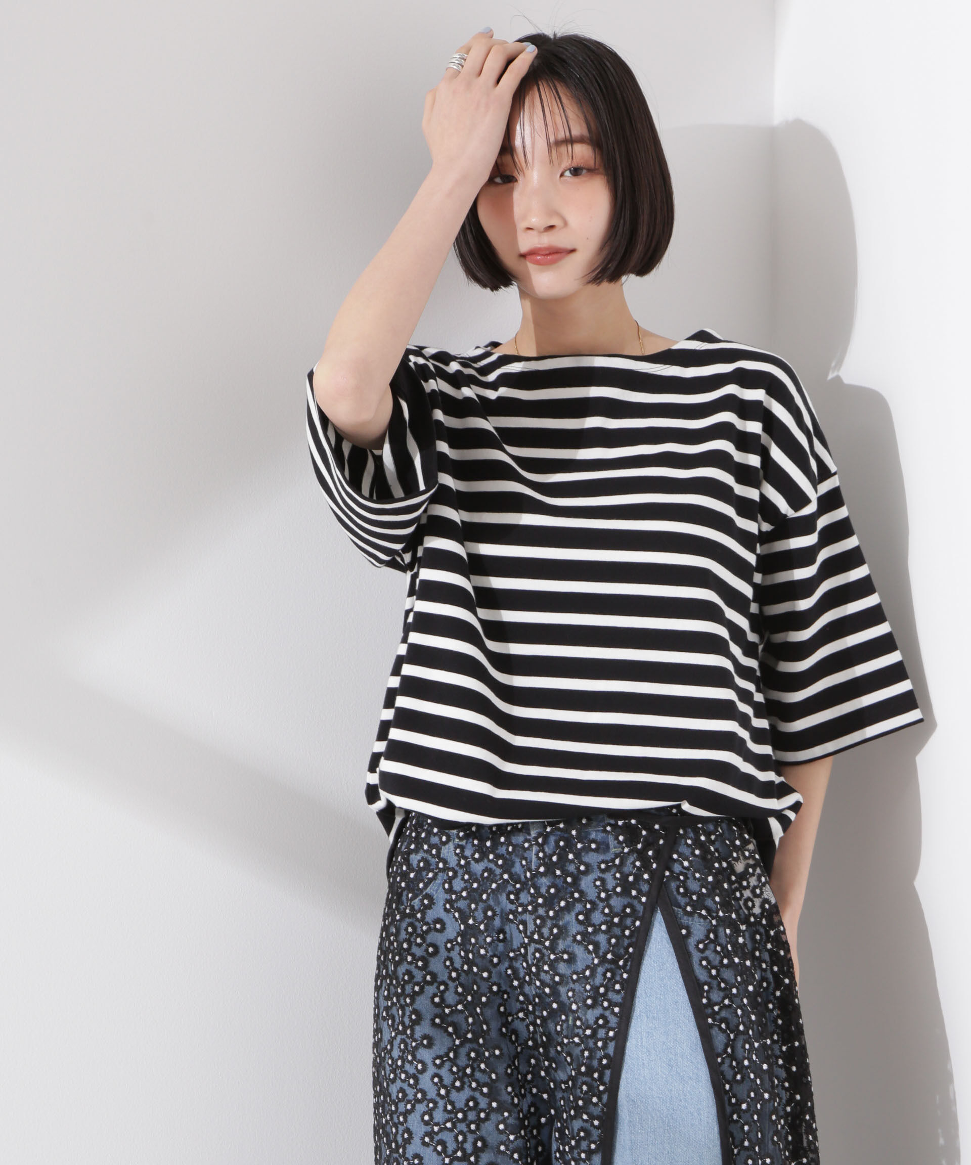 nano･universe「パネルボーダーワイドトップス」|Tシャツ・カットソー|