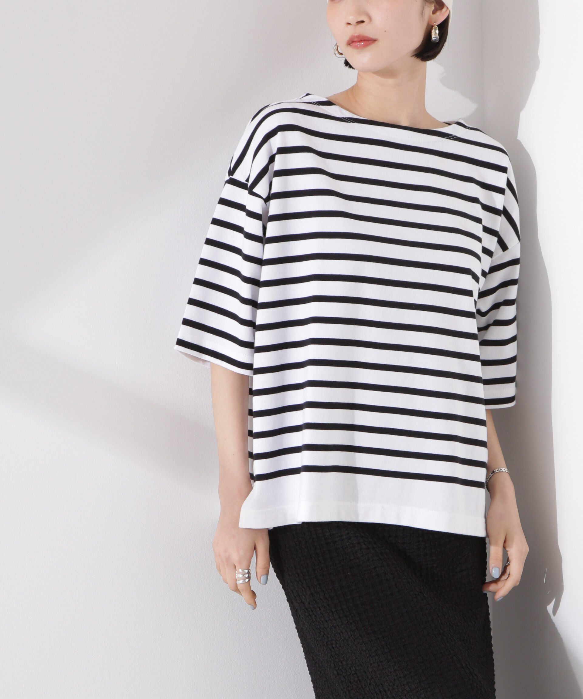 nano･universe「パネルボーダーワイドトップス」|Tシャツ・カットソー|