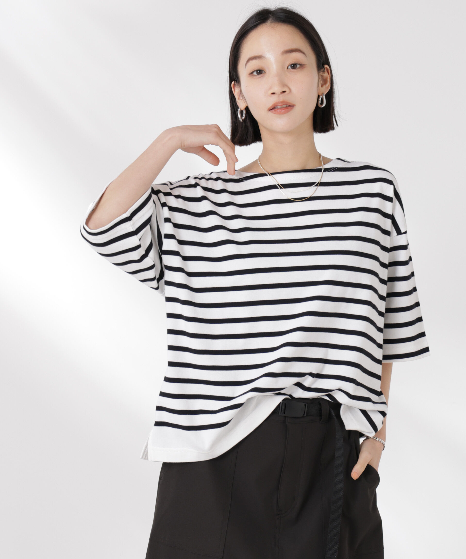 nano･universe「パネルボーダーワイドトップス」|Tシャツ・カットソー|