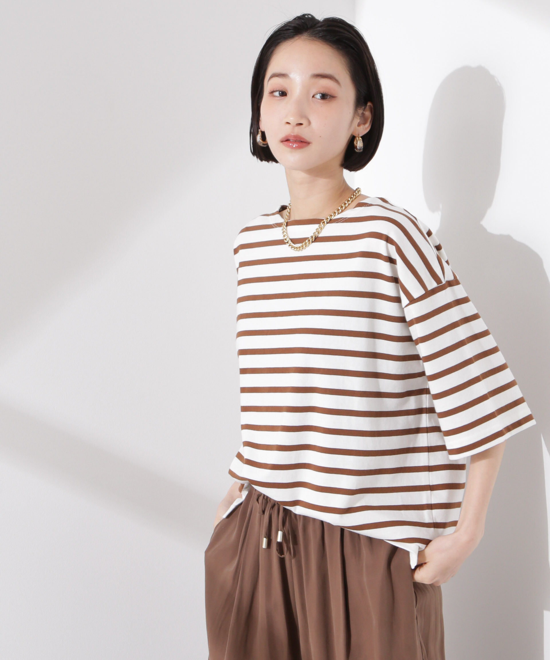 nano･universe「パネルボーダーワイドトップス」|Tシャツ・カットソー|L.ブラウン1