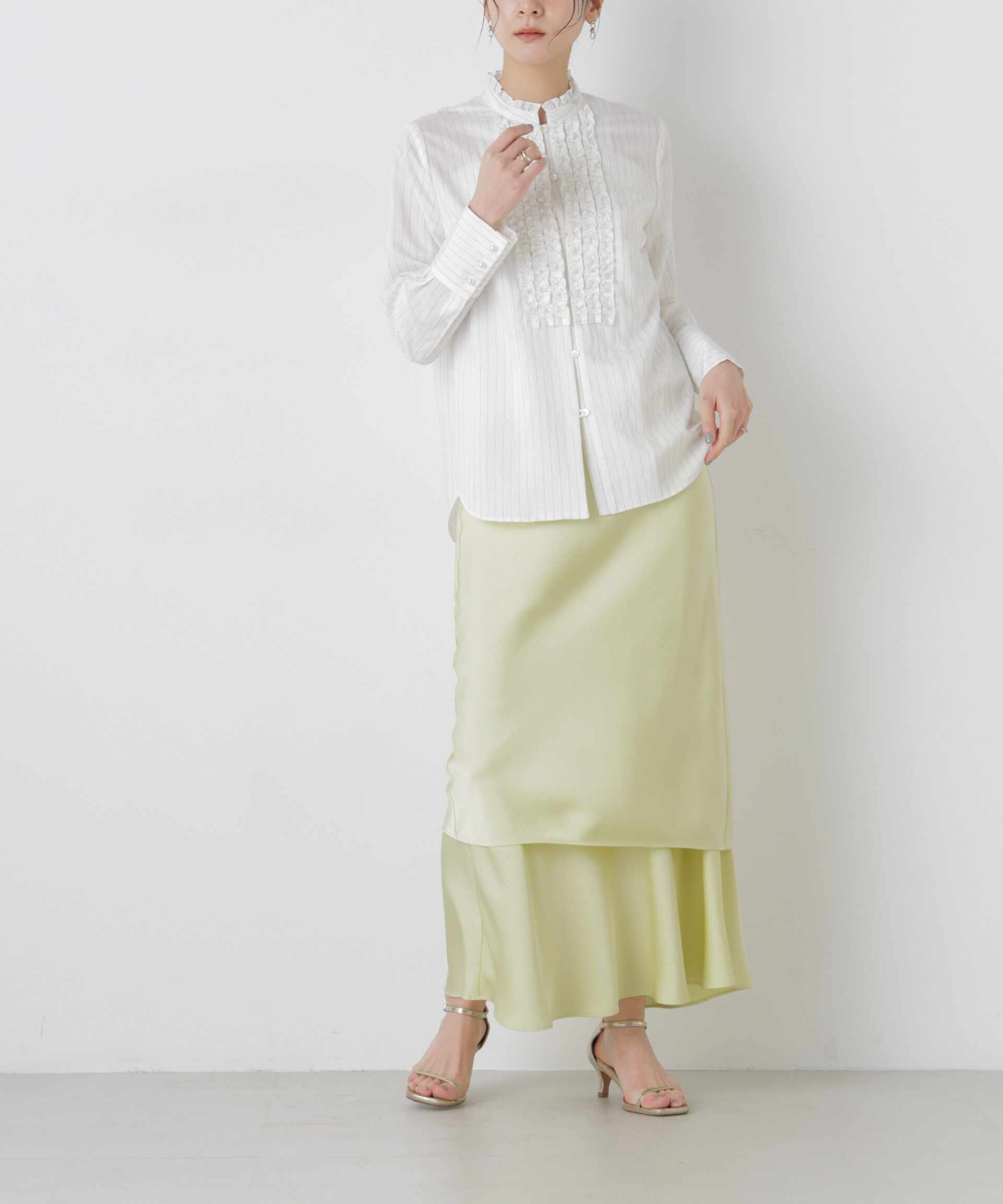 nano･universe「ダブルサテンレイヤードデザインスカート」|スカート|L.イエロー1
