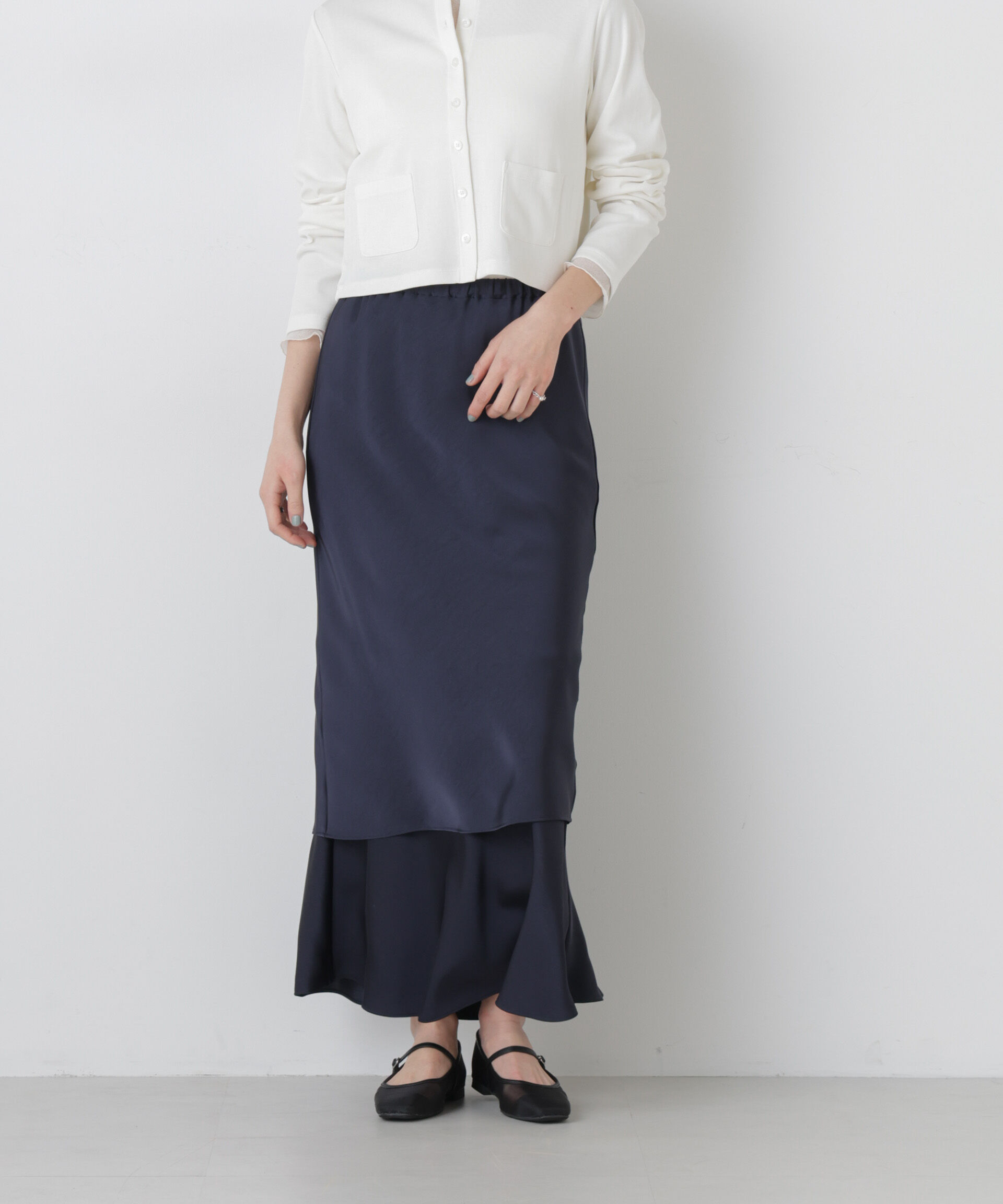 nano･universe「ダブルサテンレイヤードデザインスカート」|スカート|ネイビー