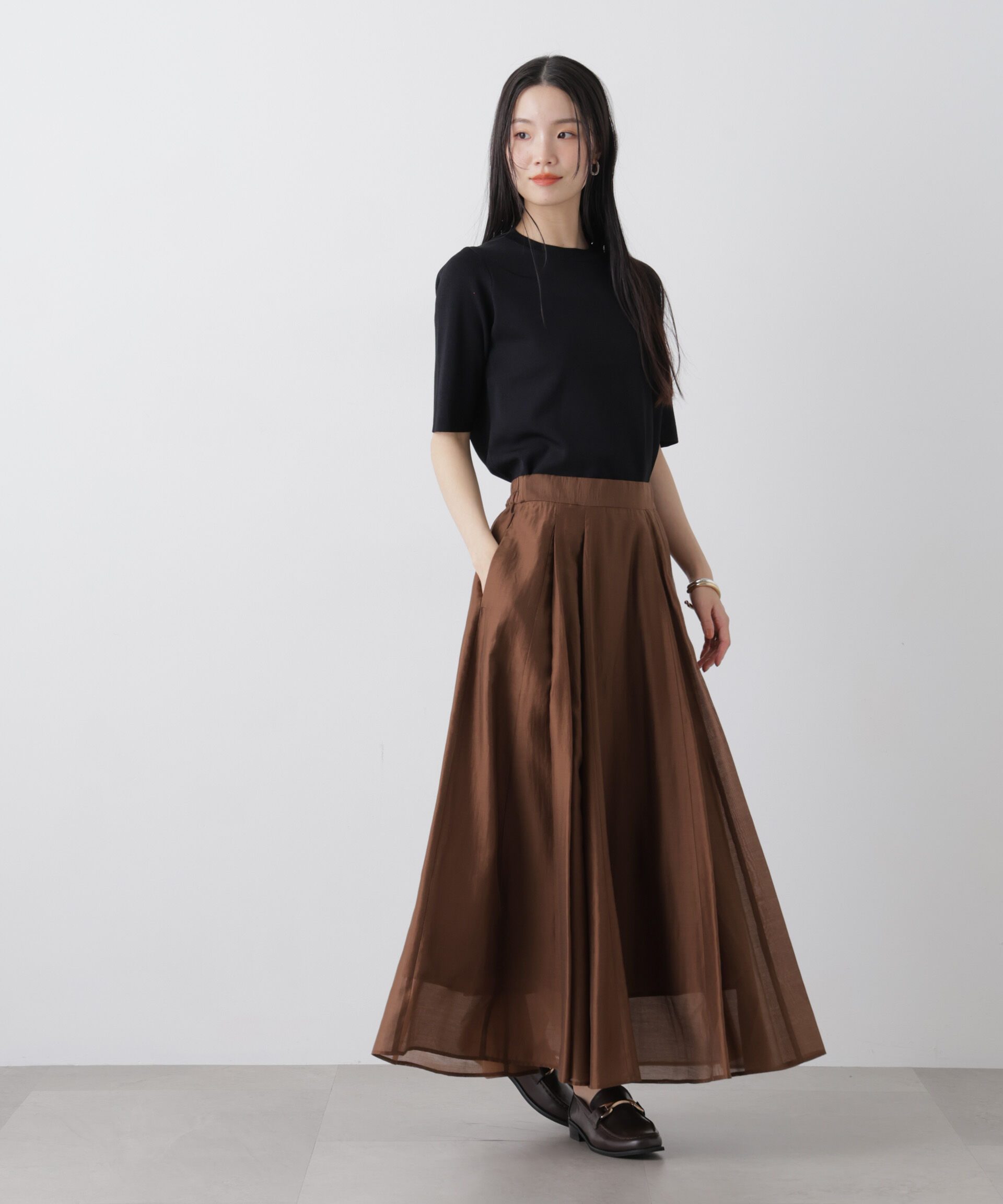 nano･universe「シアーオーガンジータックフレアスカート」|スカート|