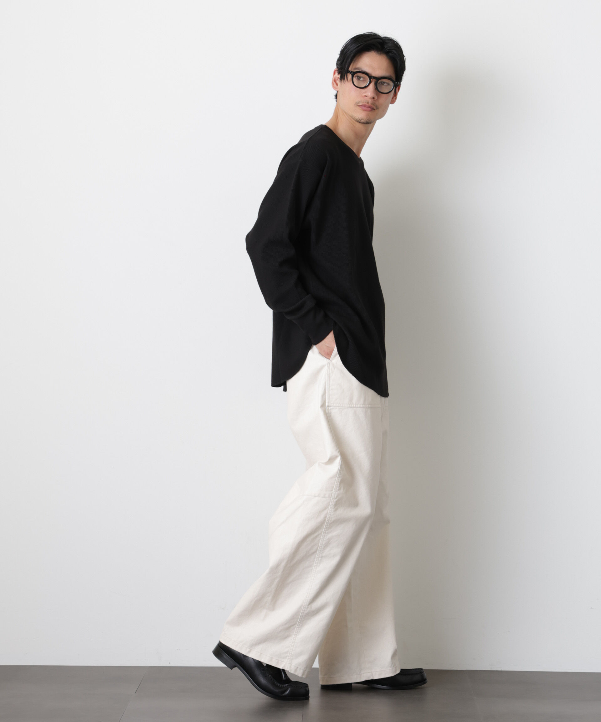 nano･universe「ミニワッフルクルーネックTシャツ 長袖」|Tシャツ・カットソー|