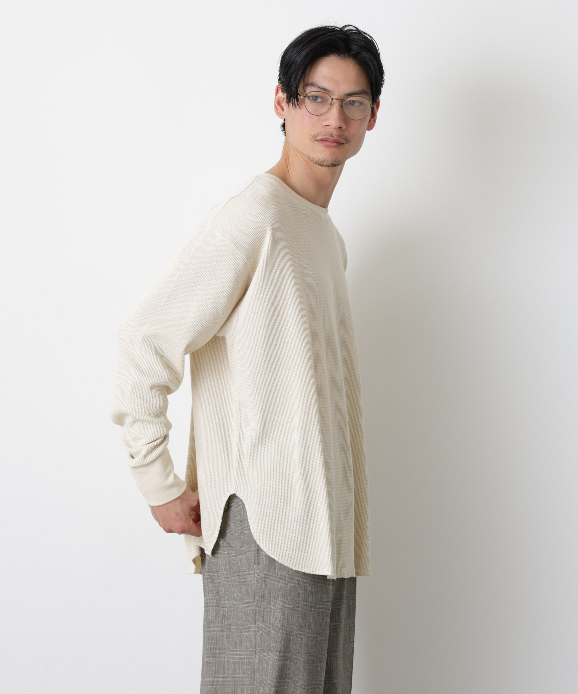 nano･universe「ミニワッフルクルーネックTシャツ 長袖」|Tシャツ・カットソー|