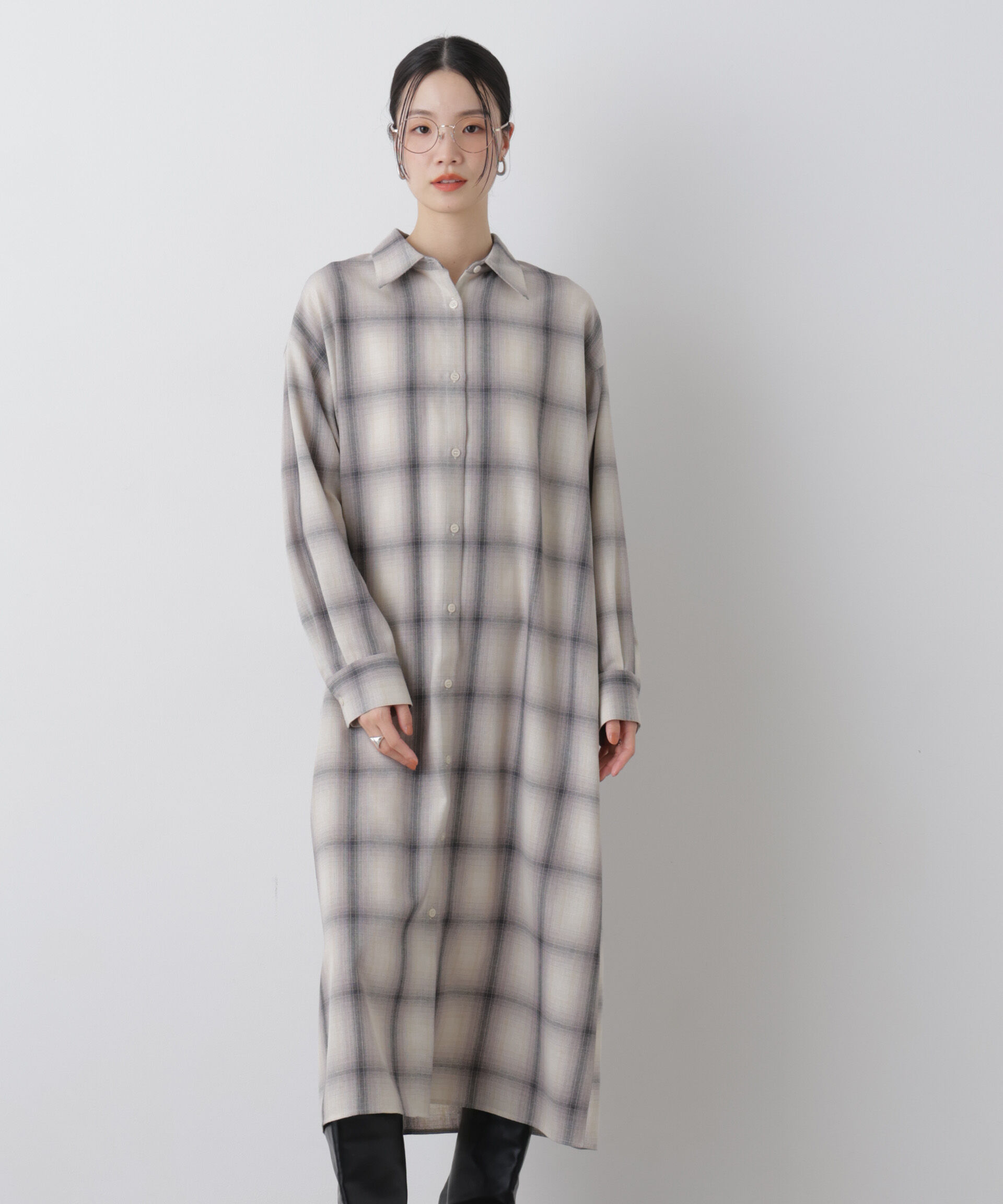 nano･universe「オンブレーツイルチェックシャツワンピース」|ワンピース|