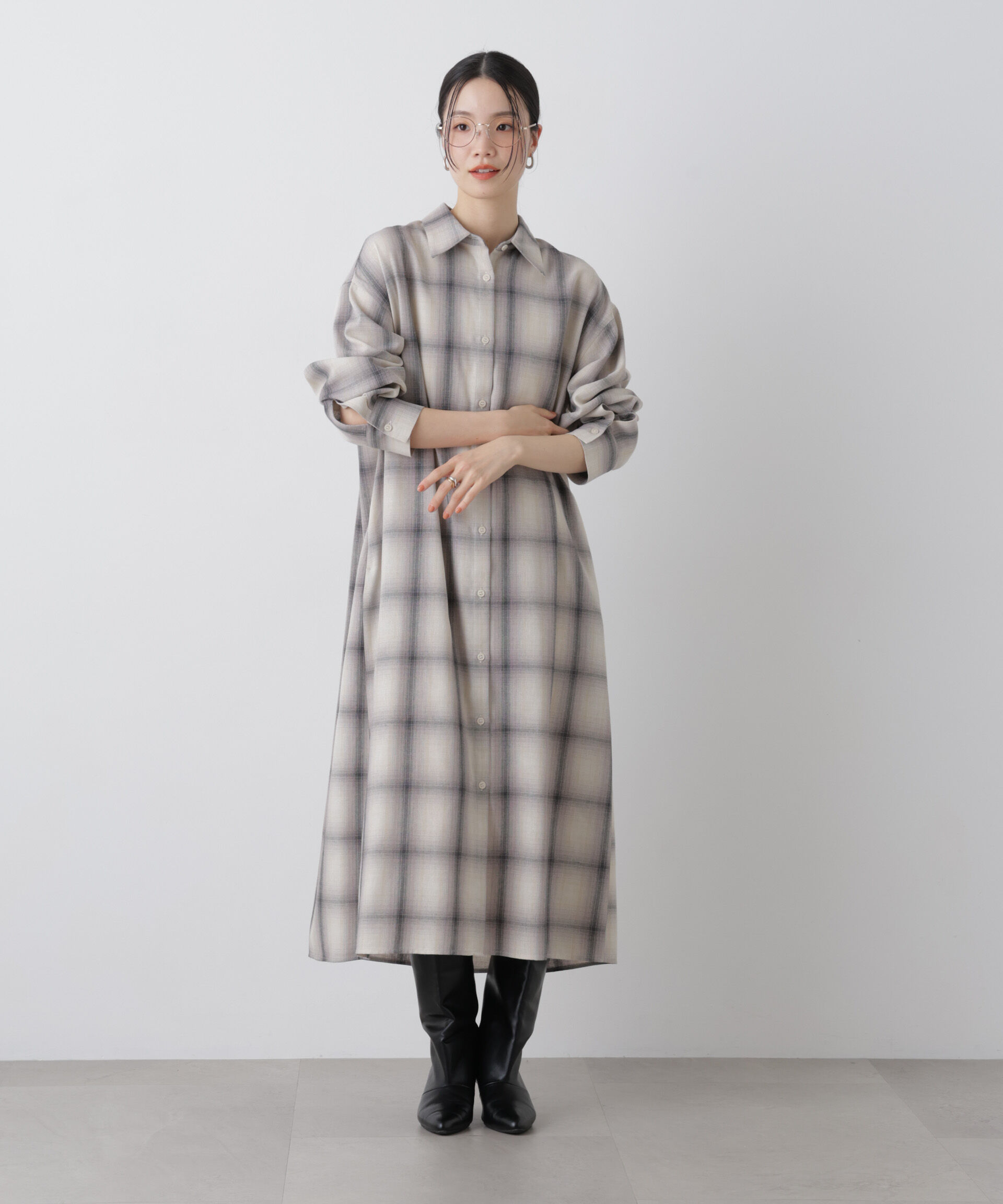 nano･universe「オンブレーツイルチェックシャツワンピース」|ワンピース|