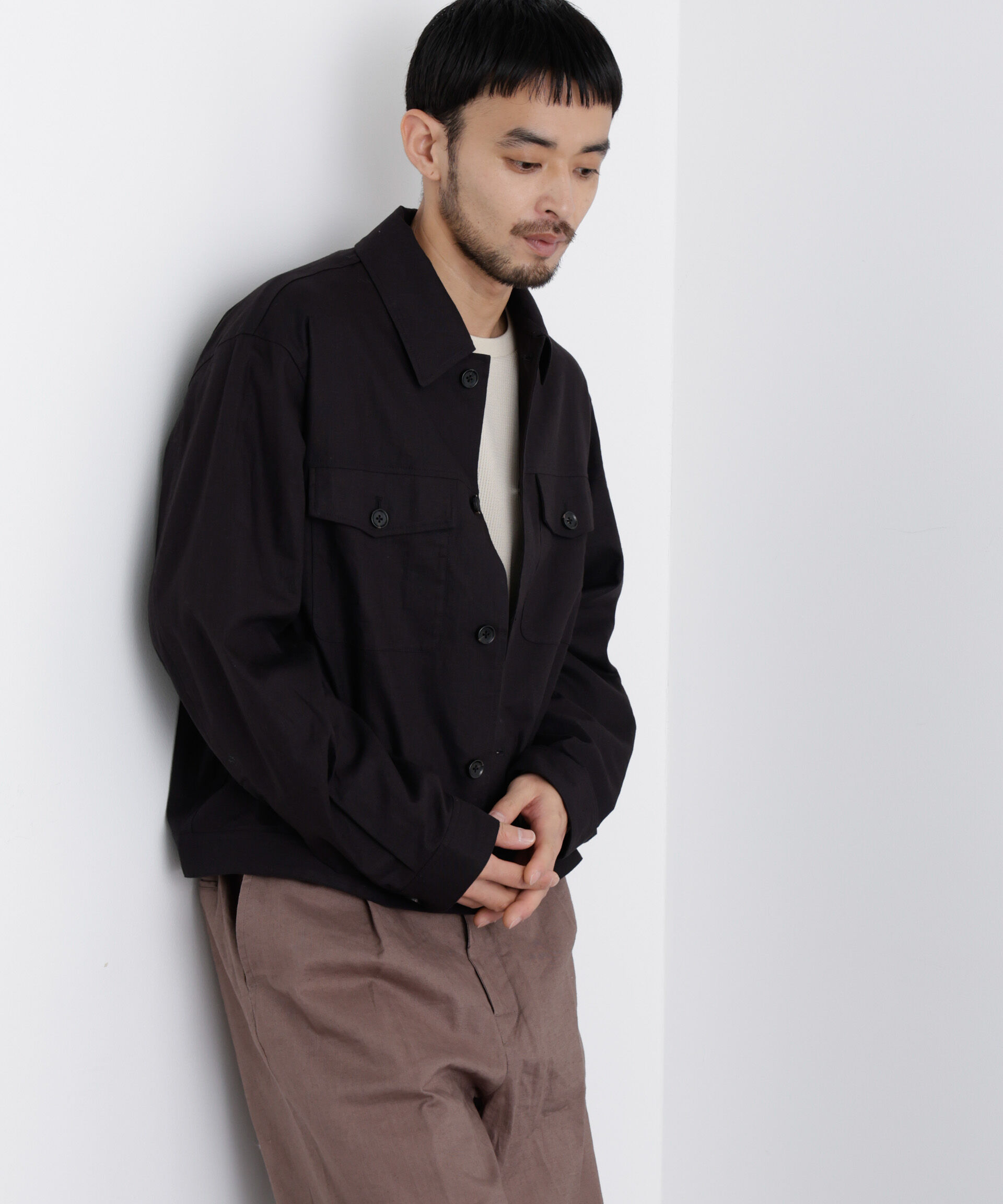nano･universe「「FRENCH LINEN」リネンコットンシャツブルゾン」|ブルゾン・スタジャン|ブラック