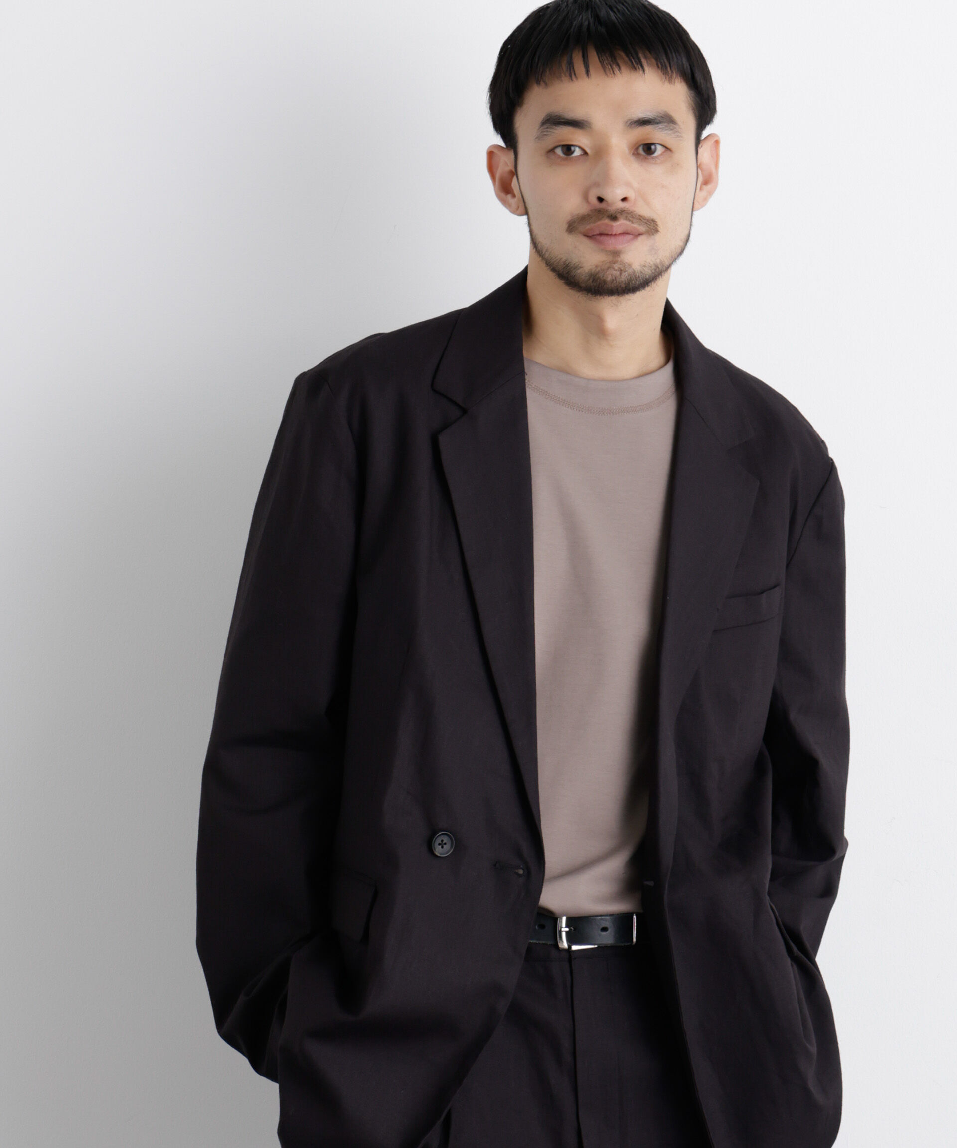 nano･universe「｢FRENCH LINEN｣ リネンコットンセミダブルJK（セットアップ可）」|テーラードジャケット|ブラック