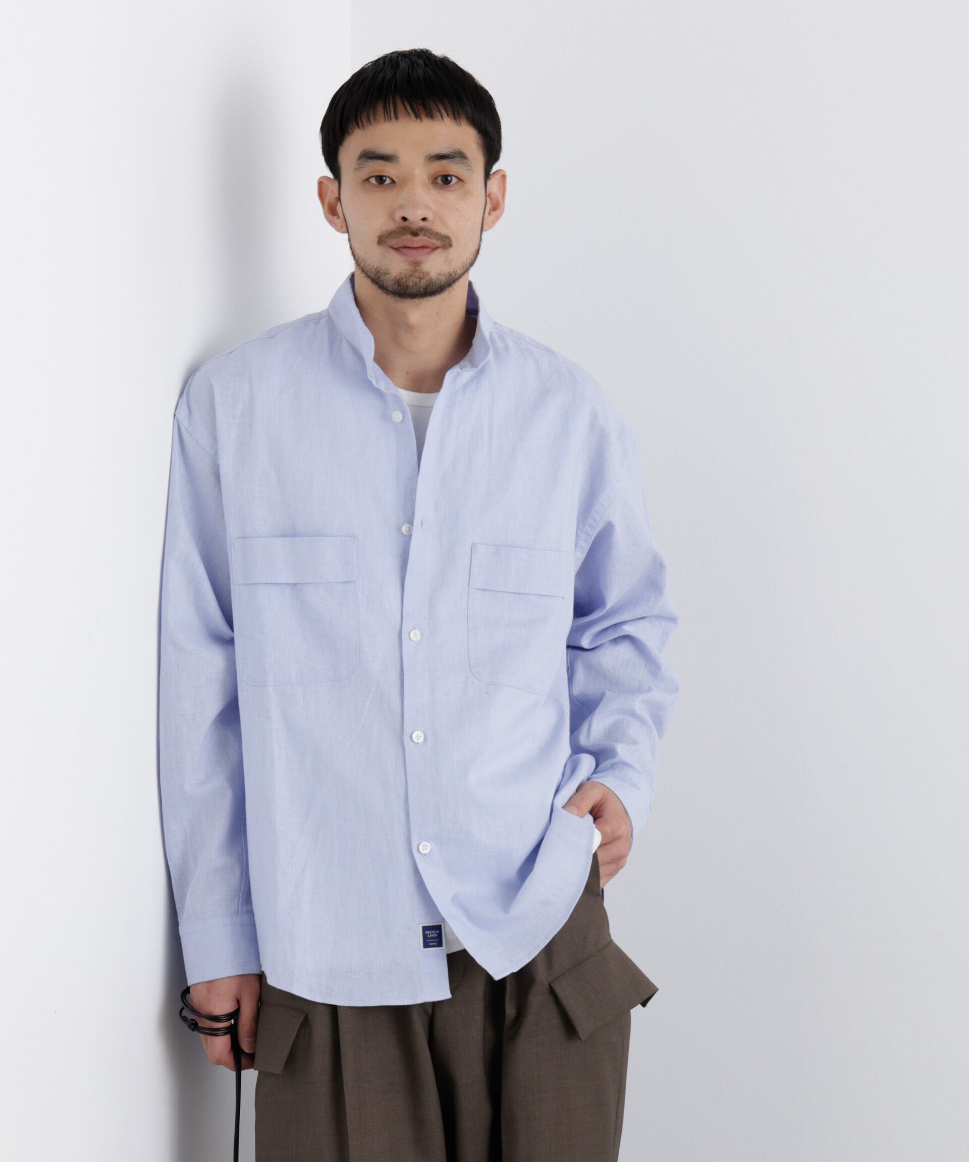 nano･universe「「FRENCH LINEN」リネンコットンスタンドシャツ」|シャツ・ブラウス|L.ブルー1