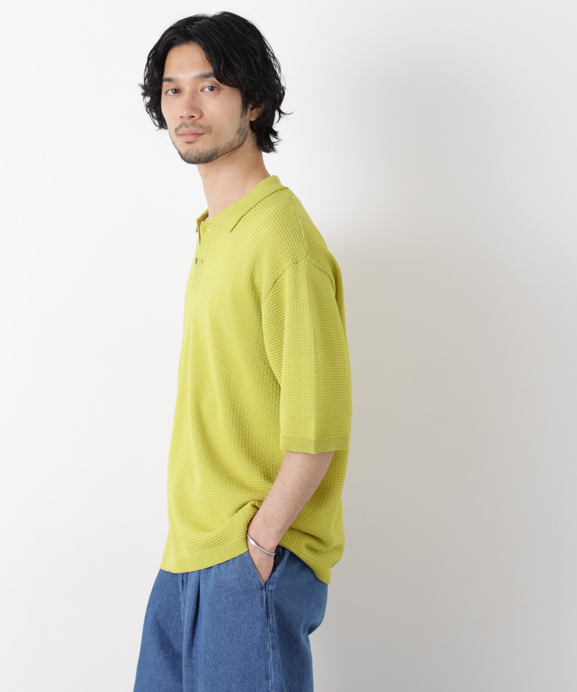 nano･universe「エアリードレープ ニットポロシャツ 半袖」|ニット・セーター|イエロー