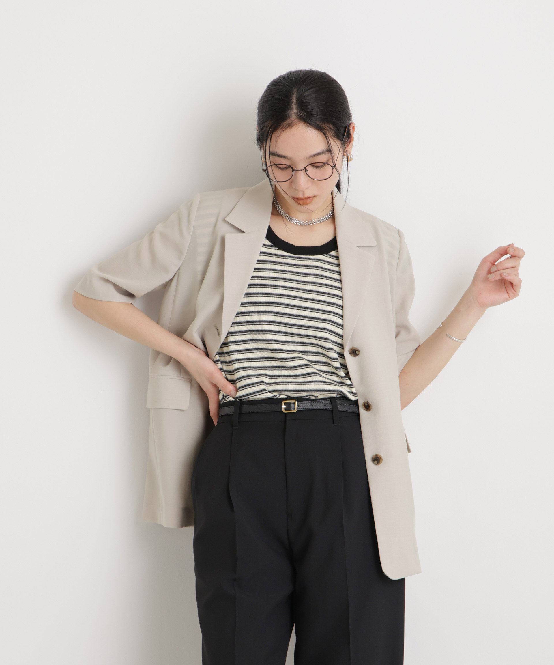 nano･universe「メランジドライ ハーフスリーブシングルジャケット(セットアップ可)」|テーラードジャケット|