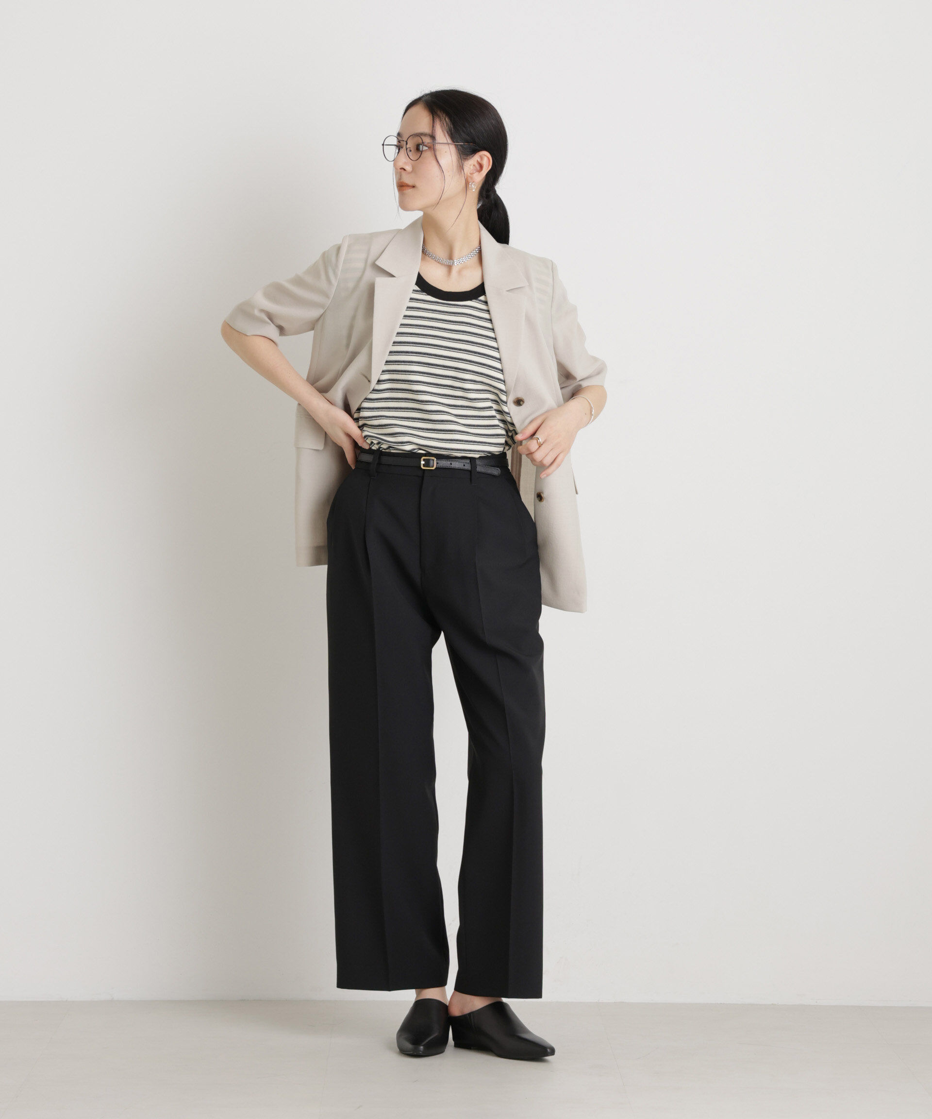 nano･universe「メランジドライ ハーフスリーブシングルジャケット(セットアップ可)」|テーラードジャケット|