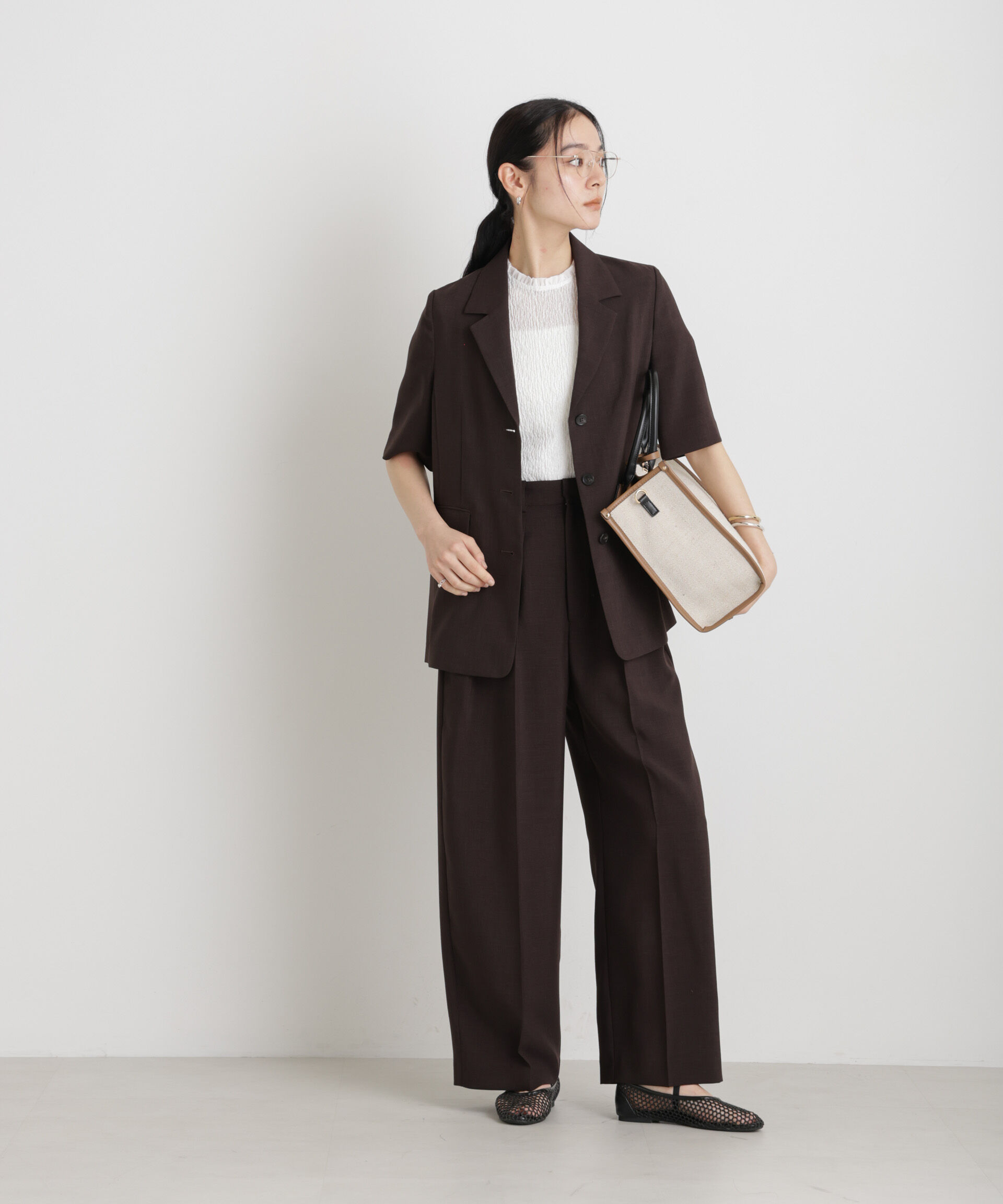 nano･universe「メランジドライ ハーフスリーブシングルジャケット(セットアップ可)」|テーラードジャケット|