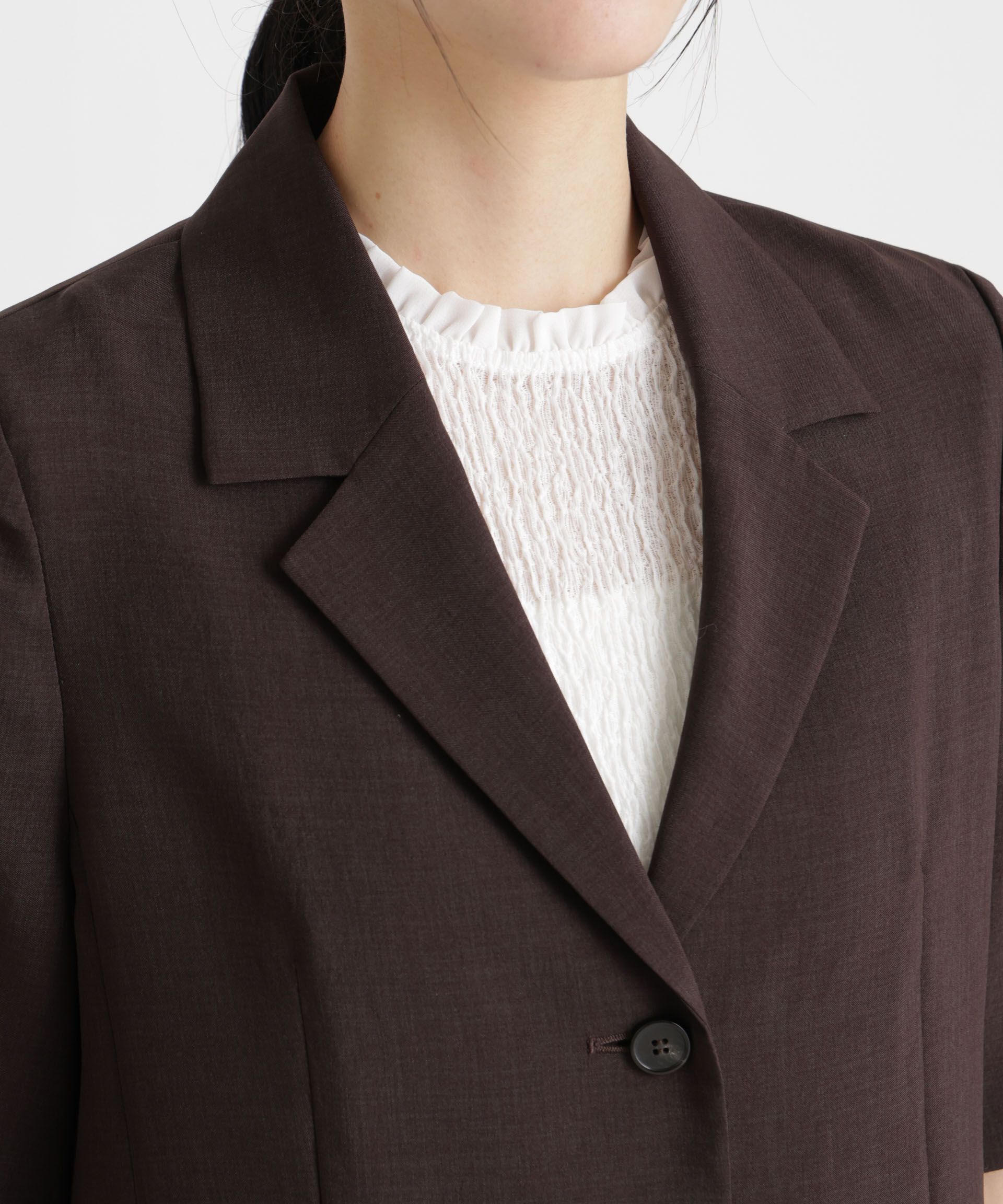 nano･universe「メランジドライ ハーフスリーブシングルジャケット(セットアップ可)」|テーラードジャケット|