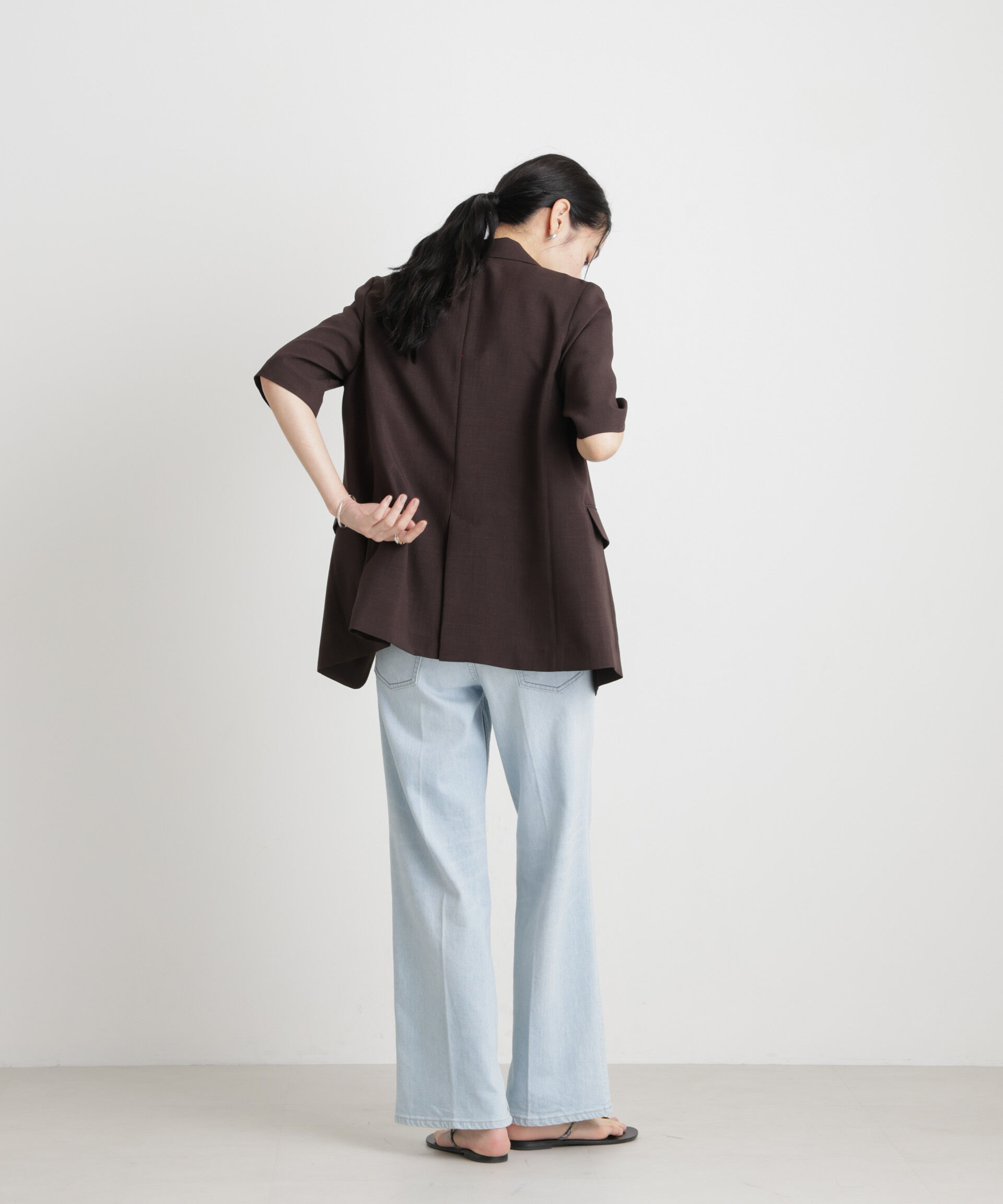 nano･universe「メランジドライ ハーフスリーブシングルジャケット(セットアップ可)」|テーラードジャケット|