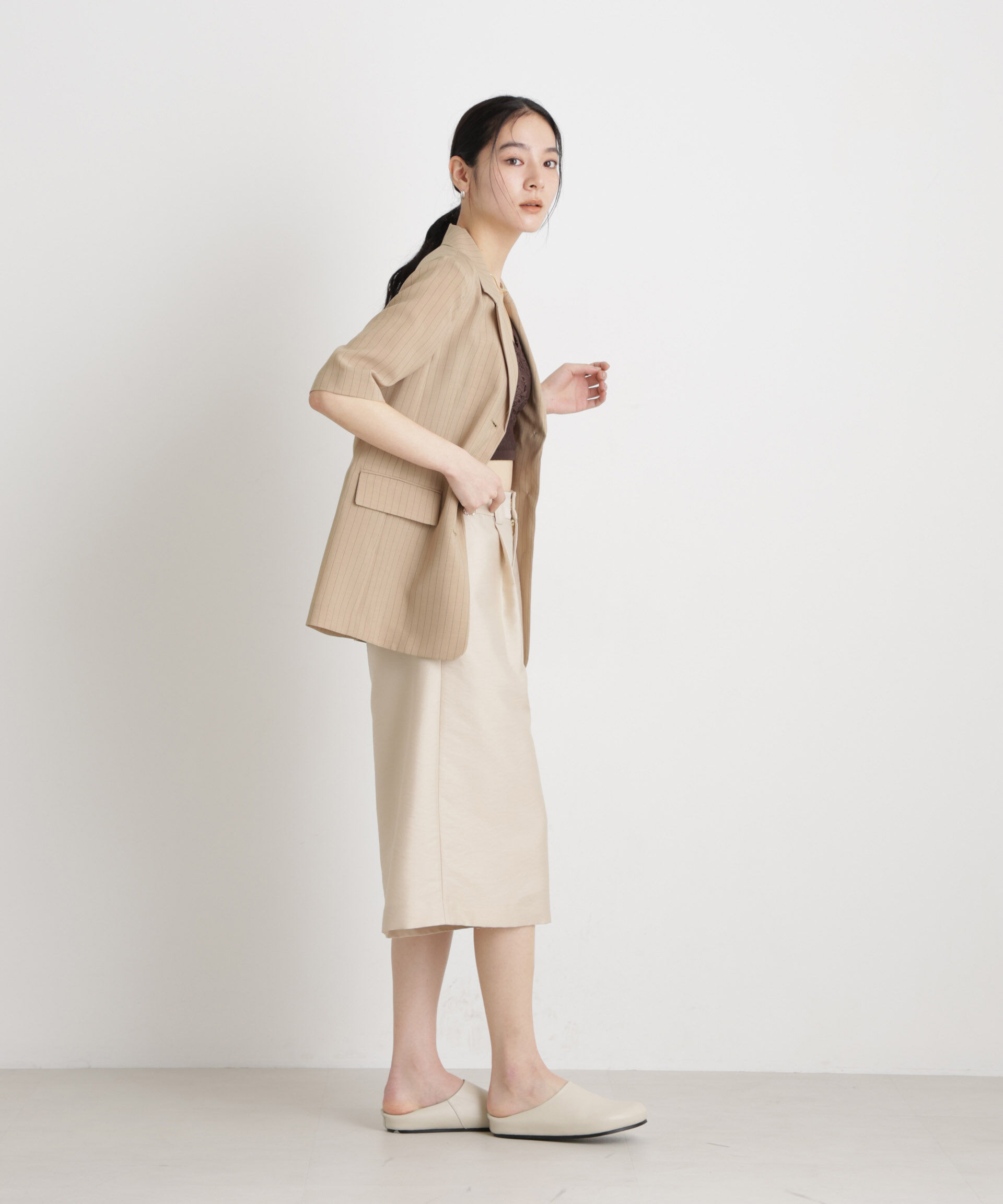 nano･universe「メランジドライ ハーフスリーブシングルジャケット(セットアップ可)」|テーラードジャケット|