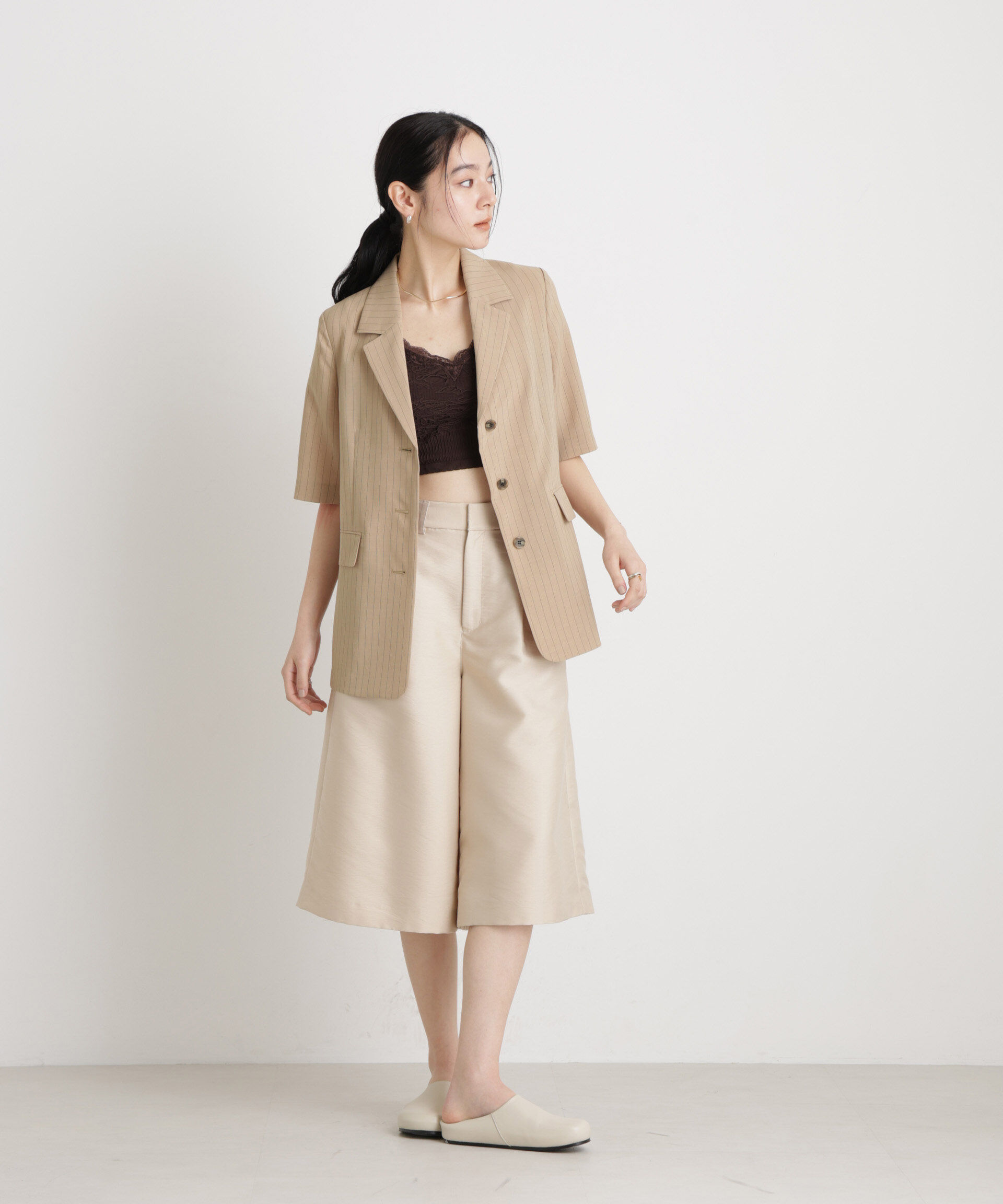 nano･universe「メランジドライ ハーフスリーブシングルジャケット(セットアップ可)」|テーラードジャケット|