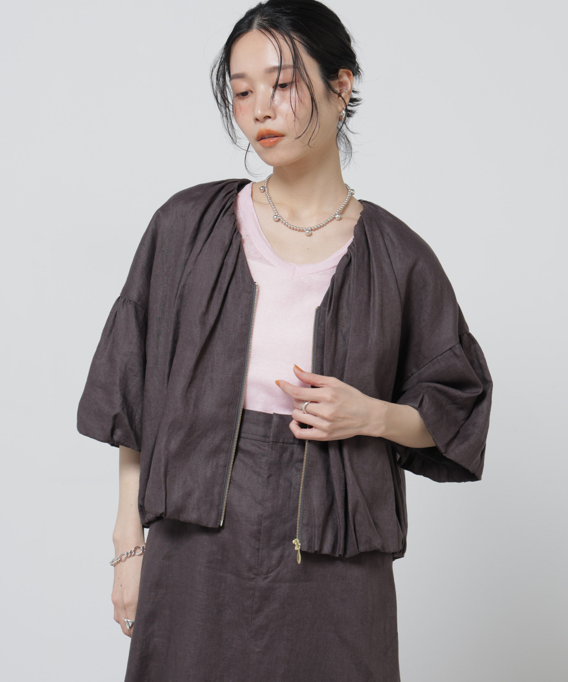 nano･universe「European Flax ギャザーバルーンブルゾン(セットアップ可)」|テーラードジャケット|