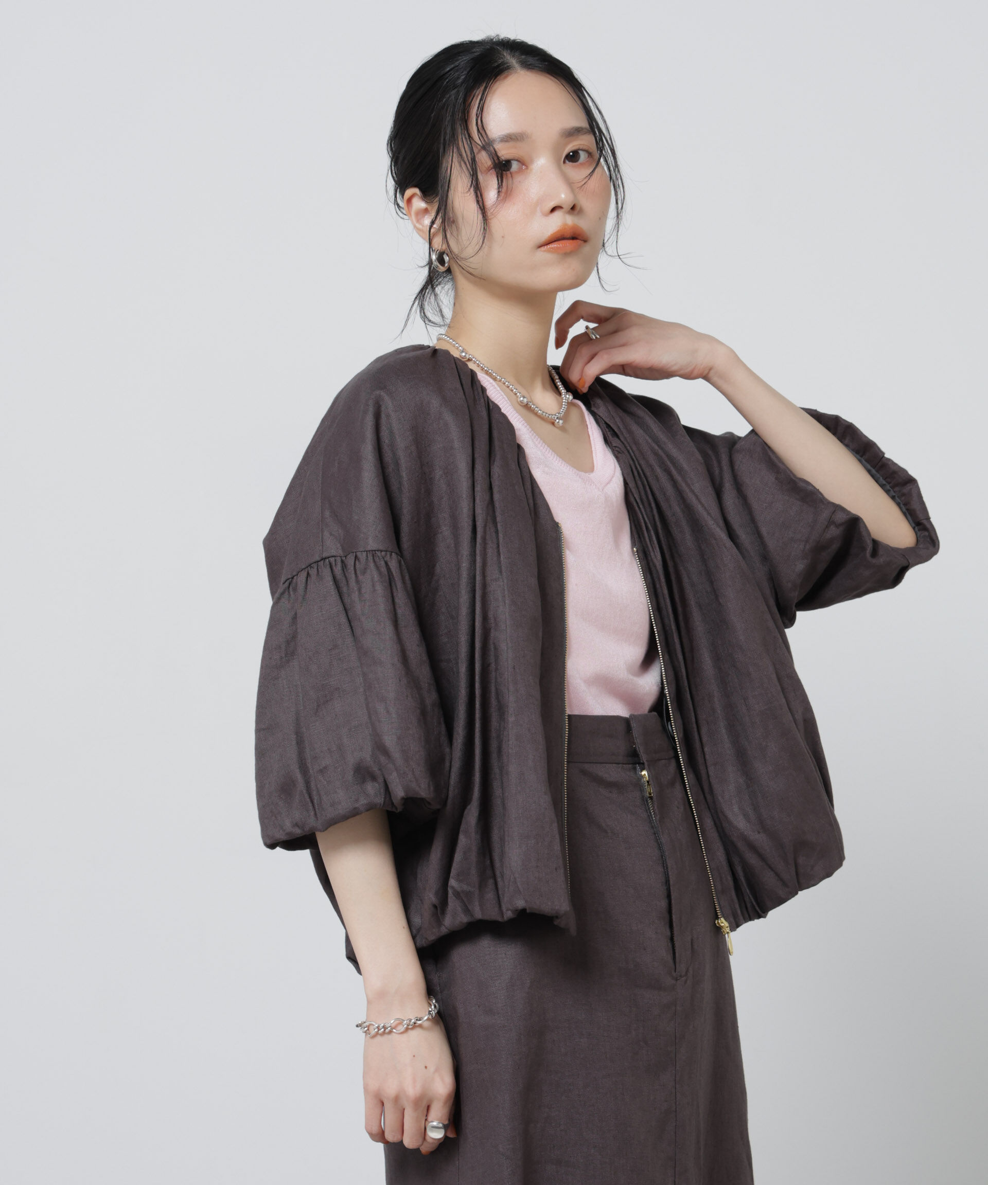 nano･universe「European Flax ギャザーバルーンブルゾン(セットアップ可)」|テーラードジャケット|