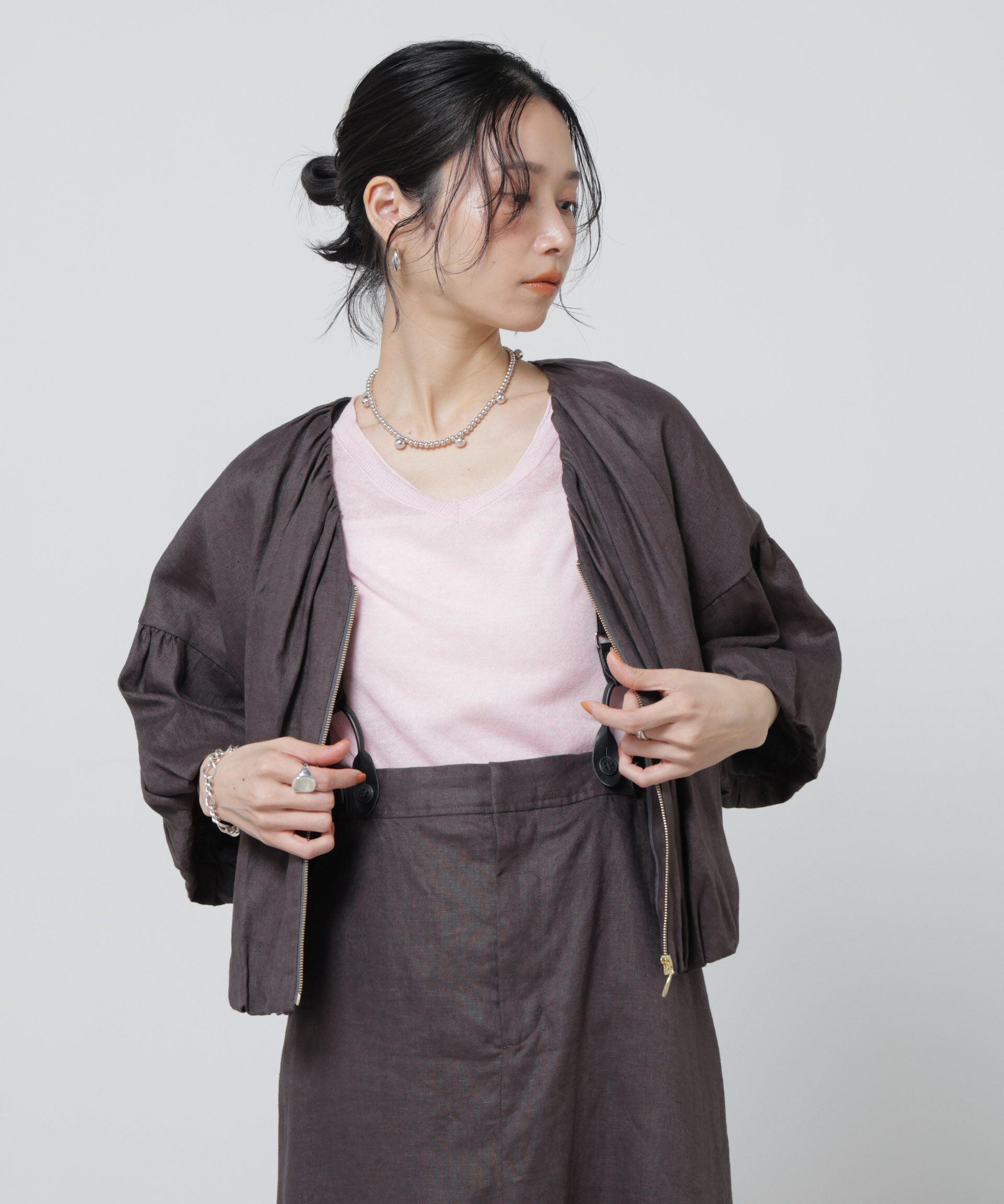 nano･universe「European Flax ギャザーバルーンブルゾン(セットアップ可)」|テーラードジャケット|