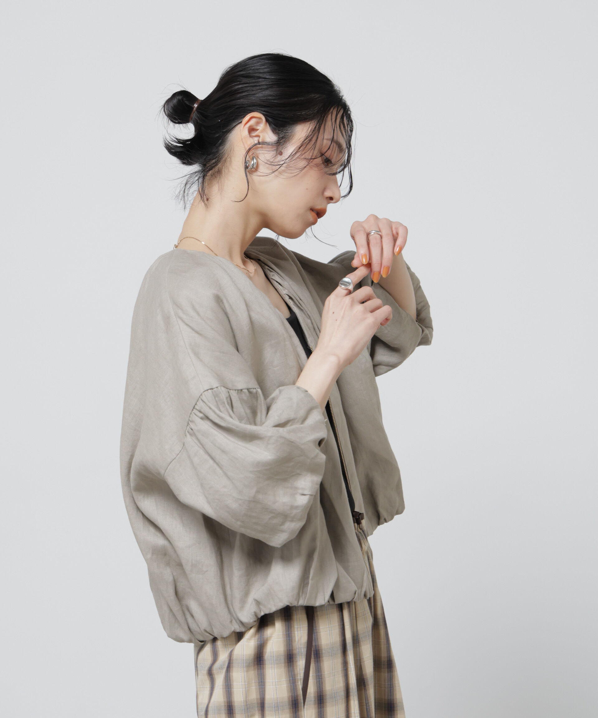 nano･universe「European Flax ギャザーバルーンブルゾン(セットアップ可)」|テーラードジャケット|