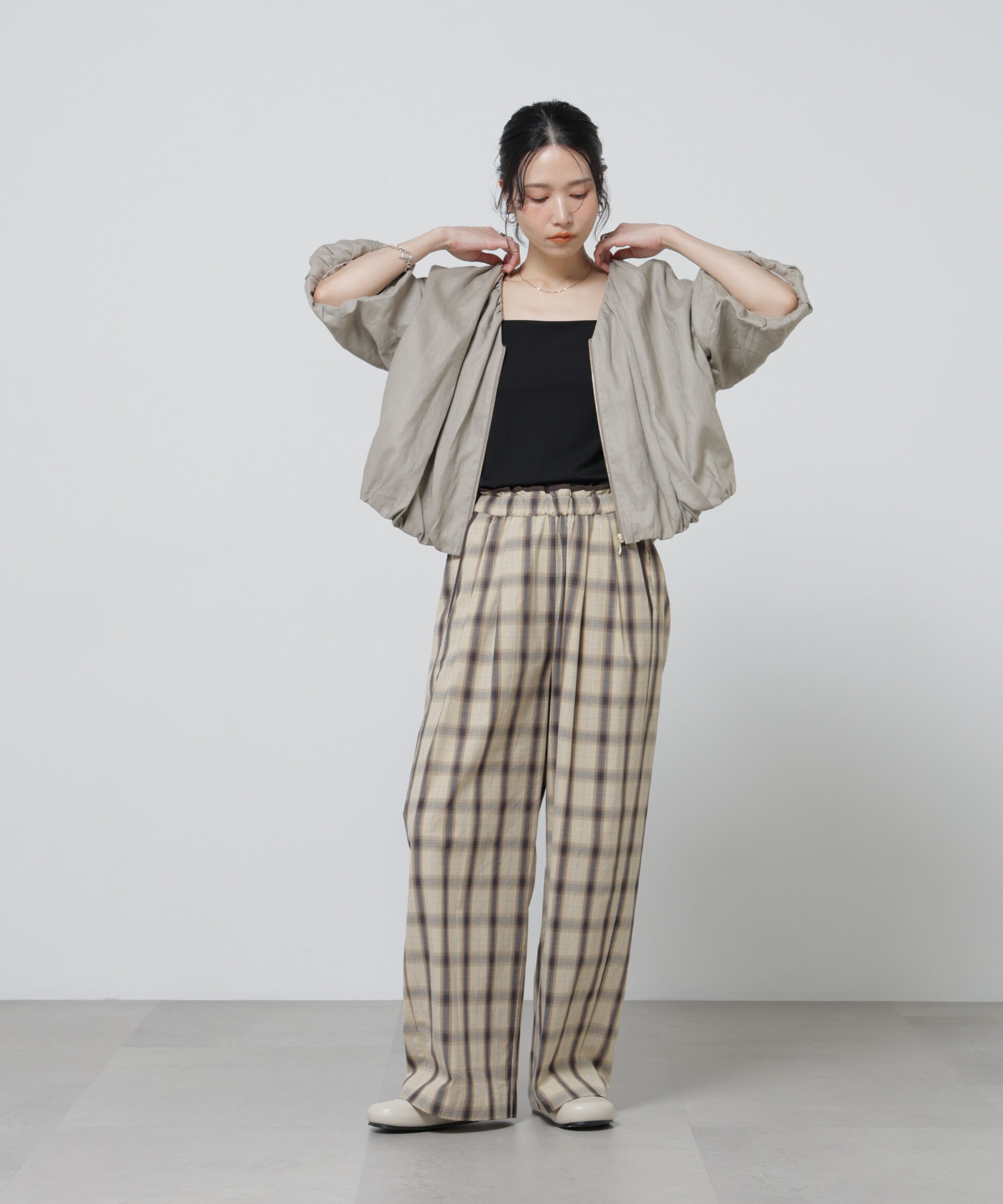 nano･universe「European Flax ギャザーバルーンブルゾン(セットアップ可)」|テーラードジャケット|