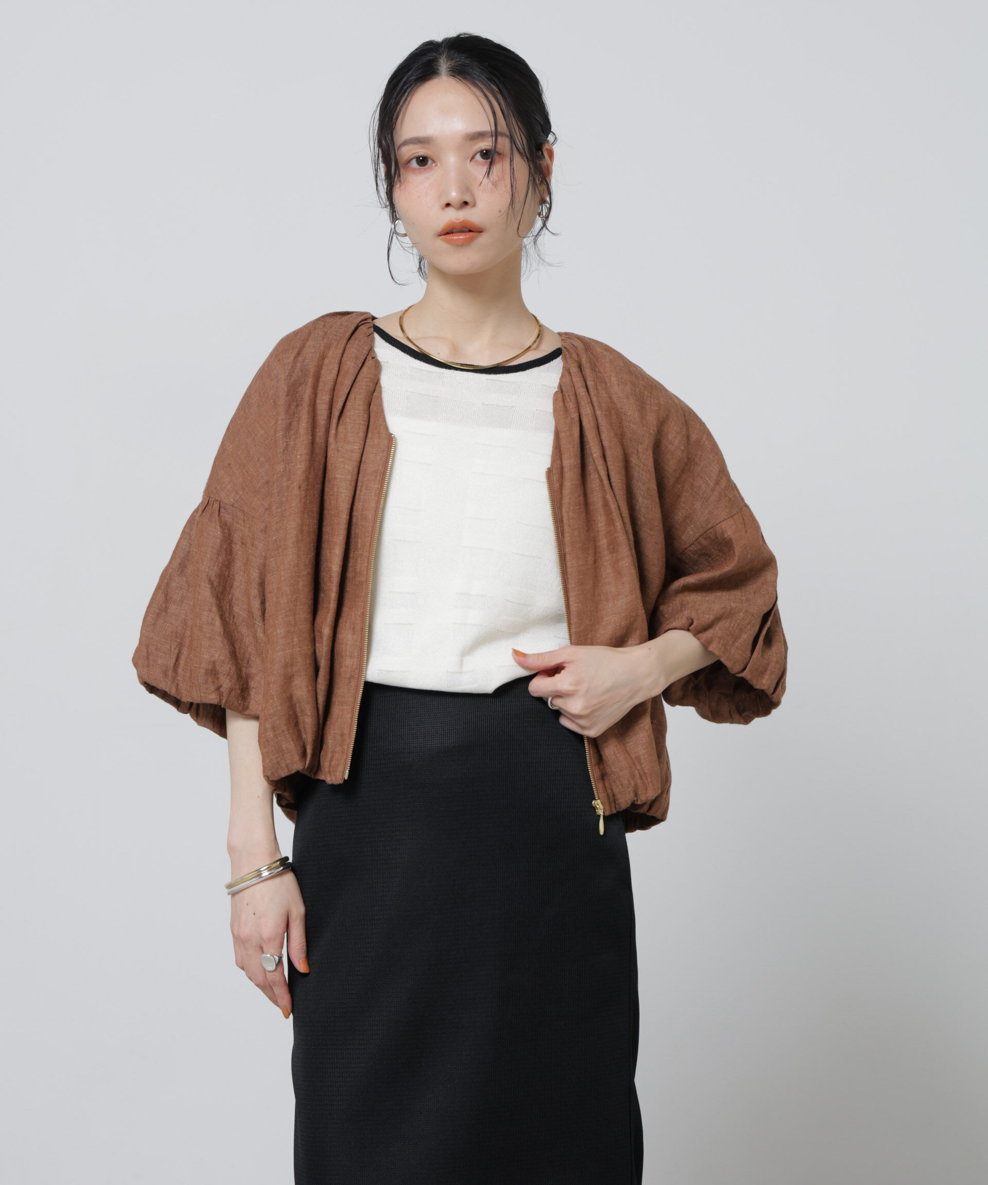 nano･universe「European Flax ギャザーバルーンブルゾン(セットアップ可)」|テーラードジャケット|