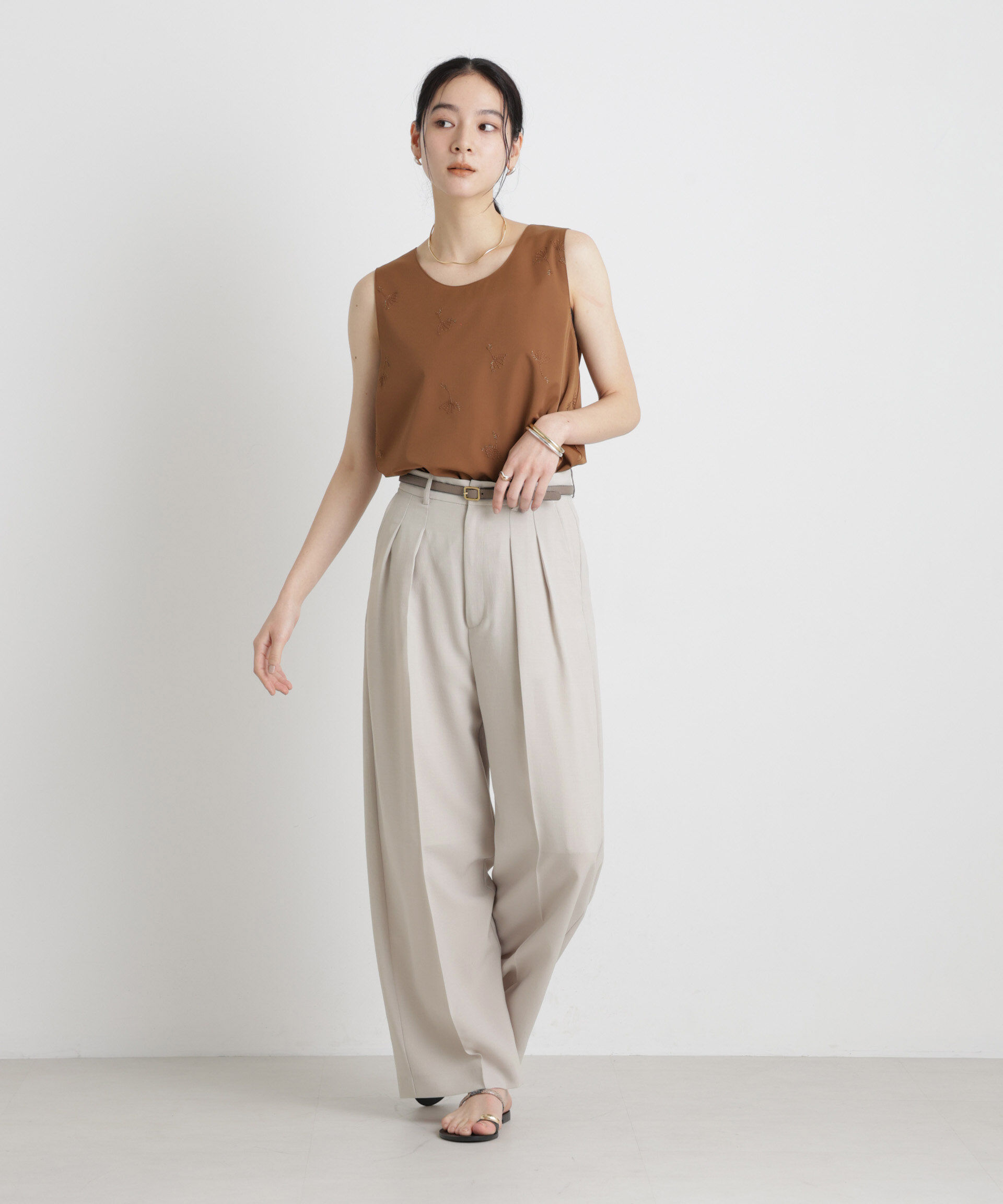 nano･universe「メランジドライ 2タックワイドパンツ(セットアップ可)」|チノ|