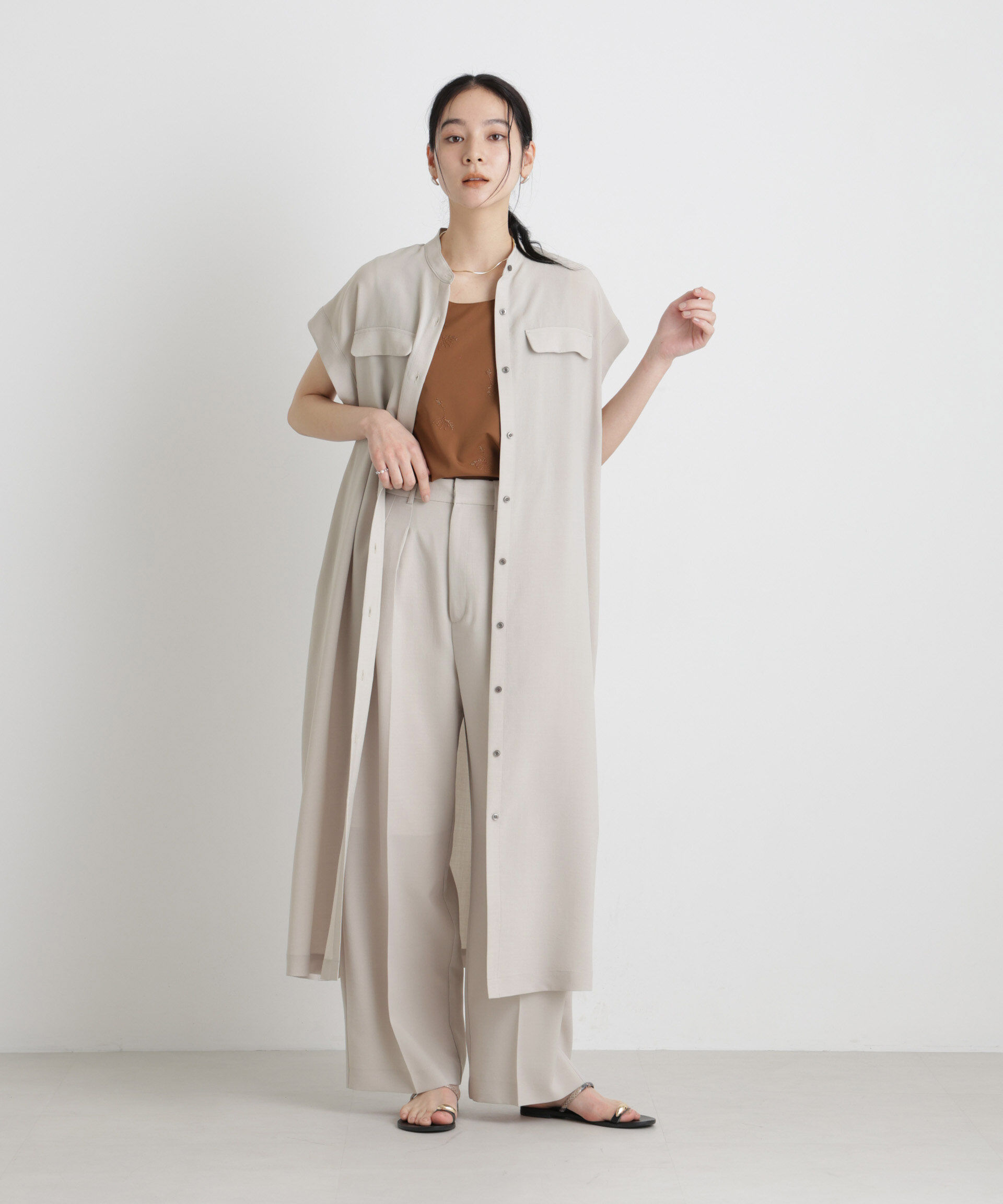 nano･universe「メランジドライ 2タックワイドパンツ(セットアップ可)」|チノ|