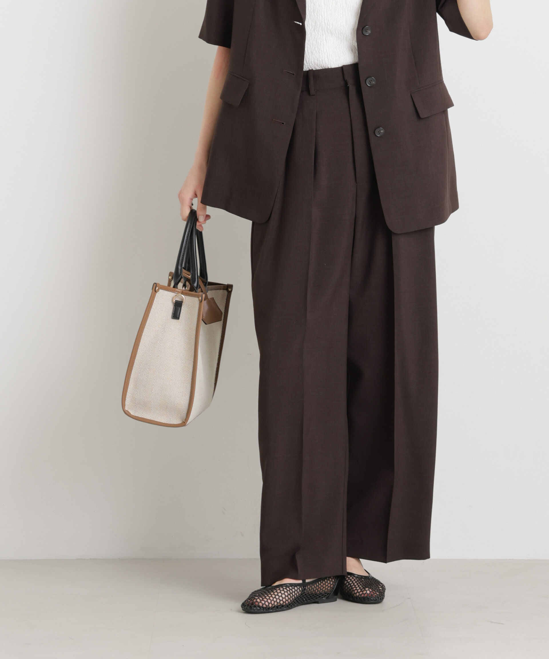 nano･universe「メランジドライ 2タックワイドパンツ(セットアップ可)」|チノ|