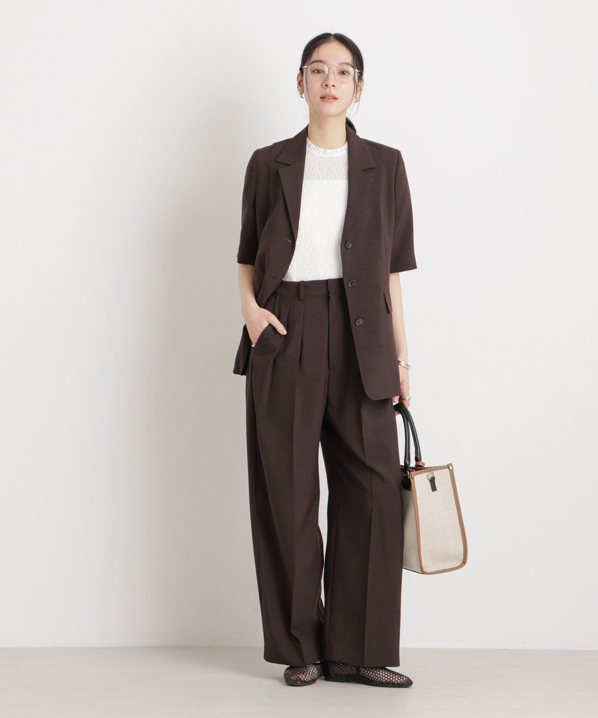 nano･universe「メランジドライ 2タックワイドパンツ(セットアップ可)」|チノ|