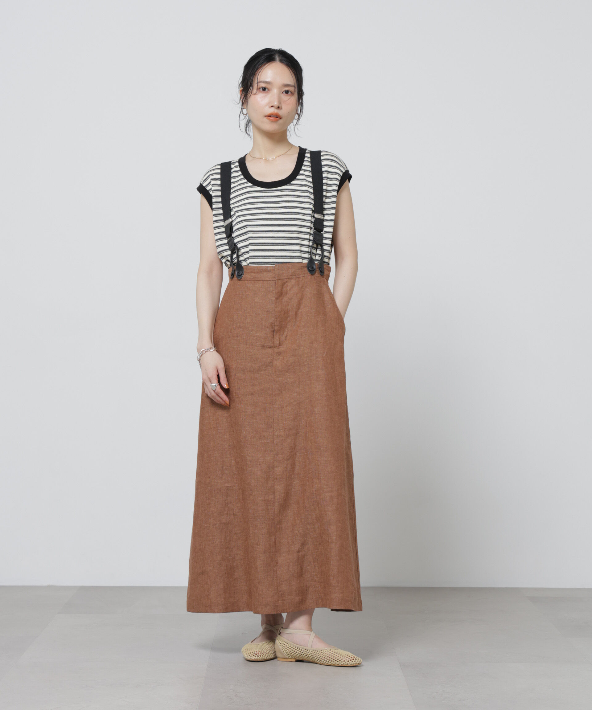 nano･universe「European Flax サスペンダー付きスカート(セットアップ可)」|スカート|ブラウン
