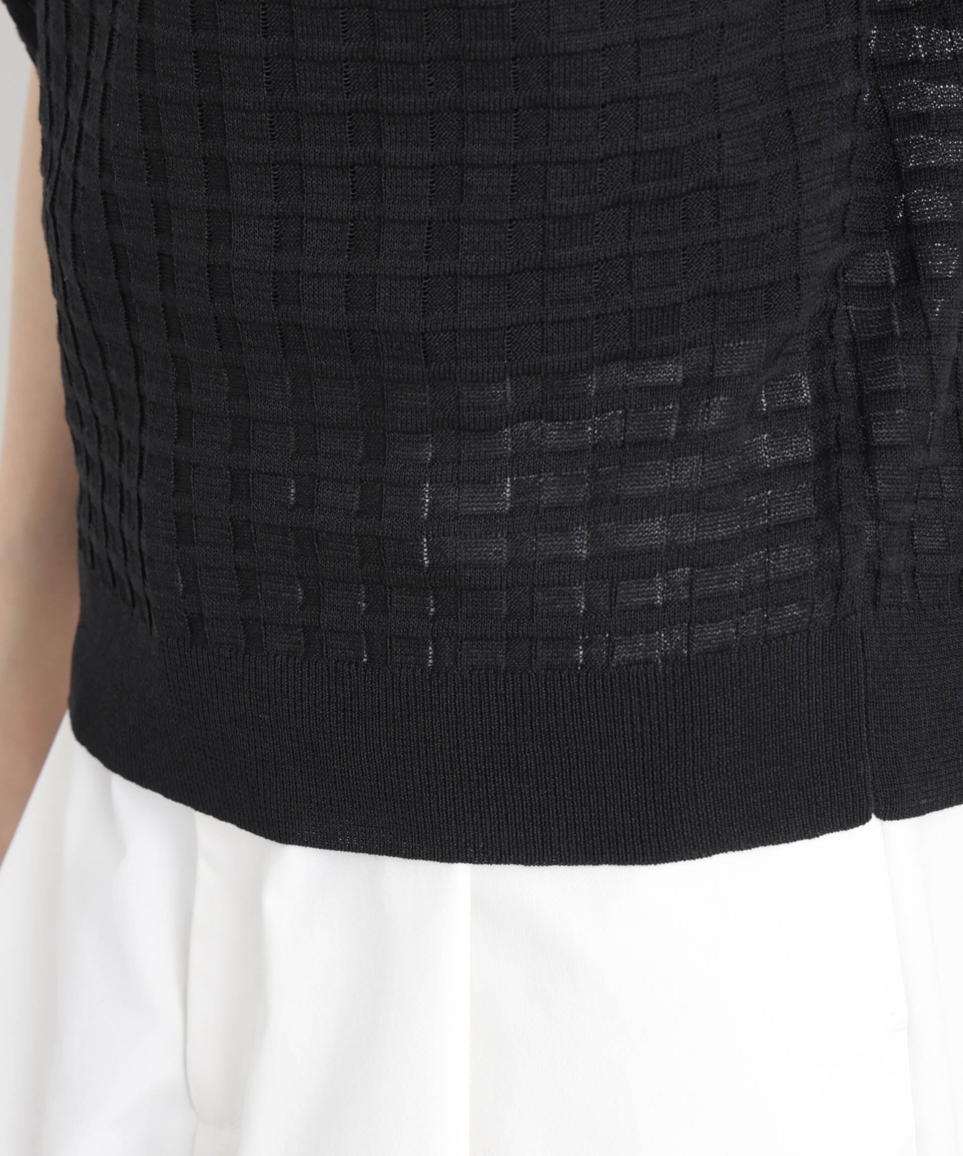 nano･universe「ポコポコスクエア柄クルーネック半袖ニットプルオーバー」|ニット・セーター|