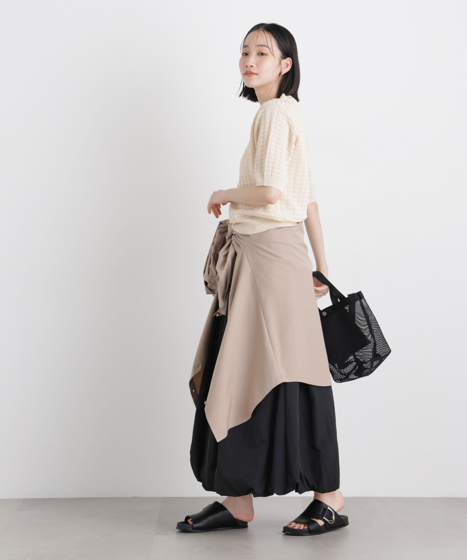 nano･universe「ポコポコスクエア柄クルーネック半袖ニットプルオーバー」|ニット・セーター|