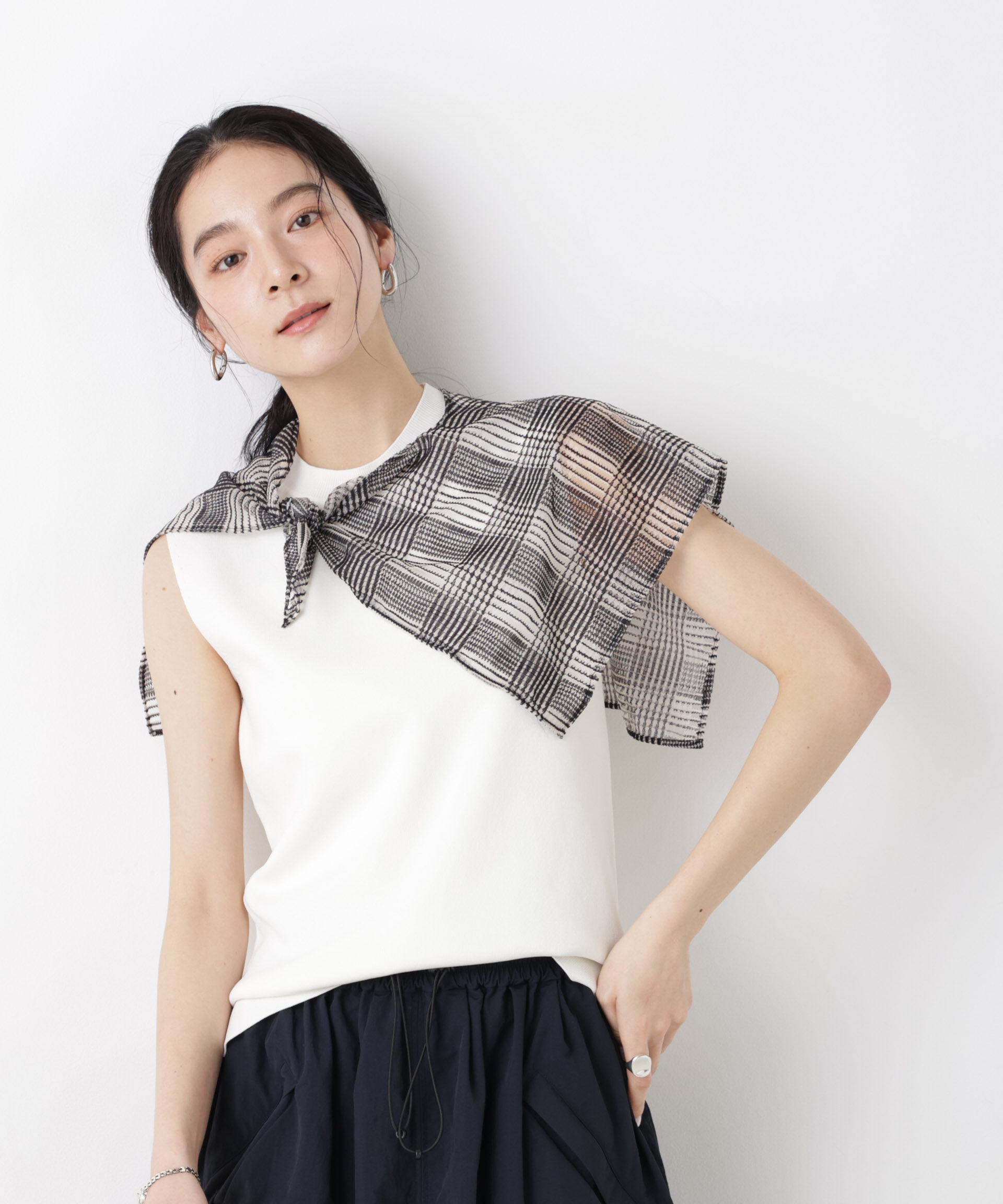 nano･universe「SUMMER VEIL KNIT 総針ノースリーブニット」|ニット・セーター|ホワイト