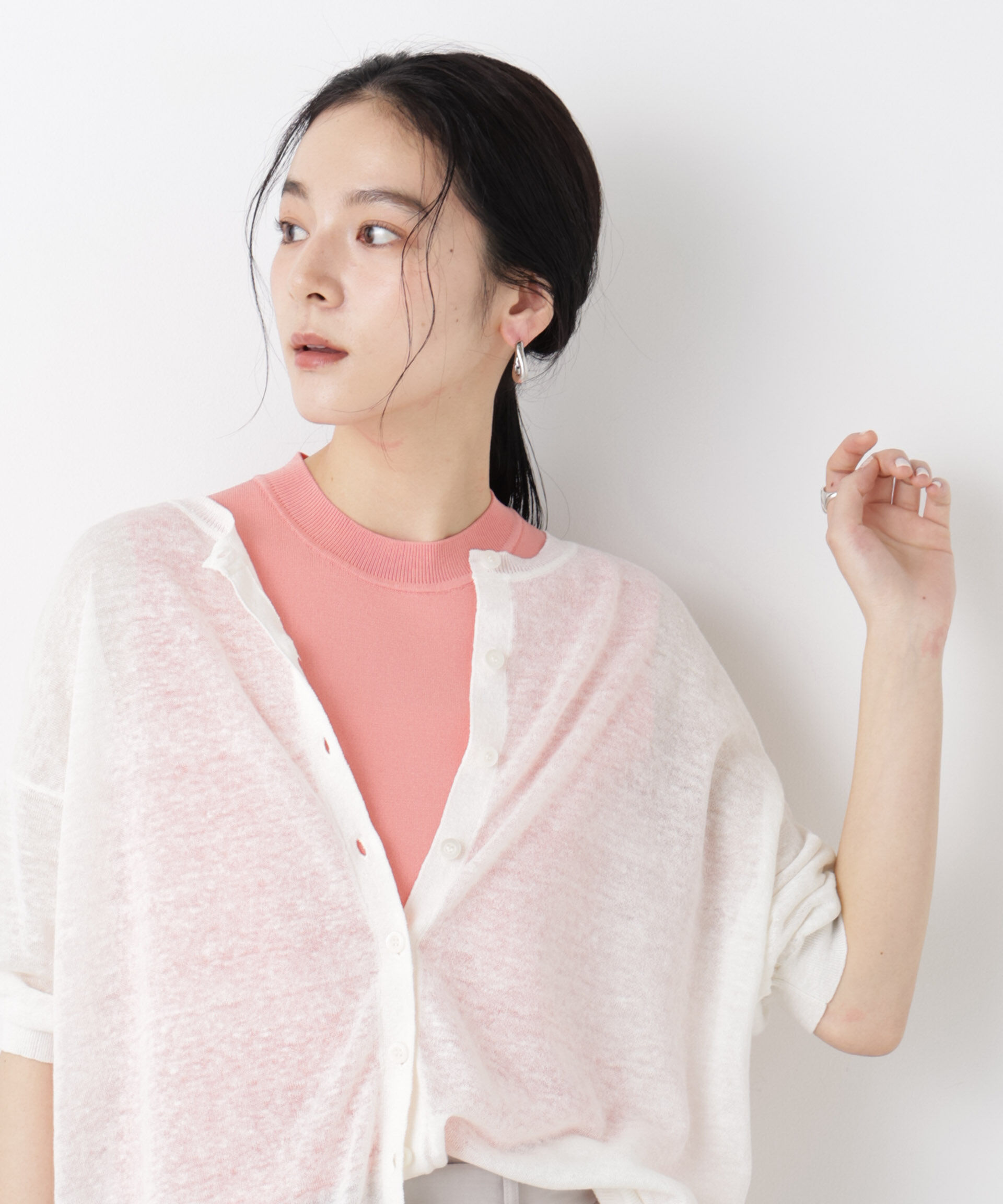 nano･universe「SUMMER VEIL KNIT 総針ノースリーブニット」|ニット・セーター|ピンク