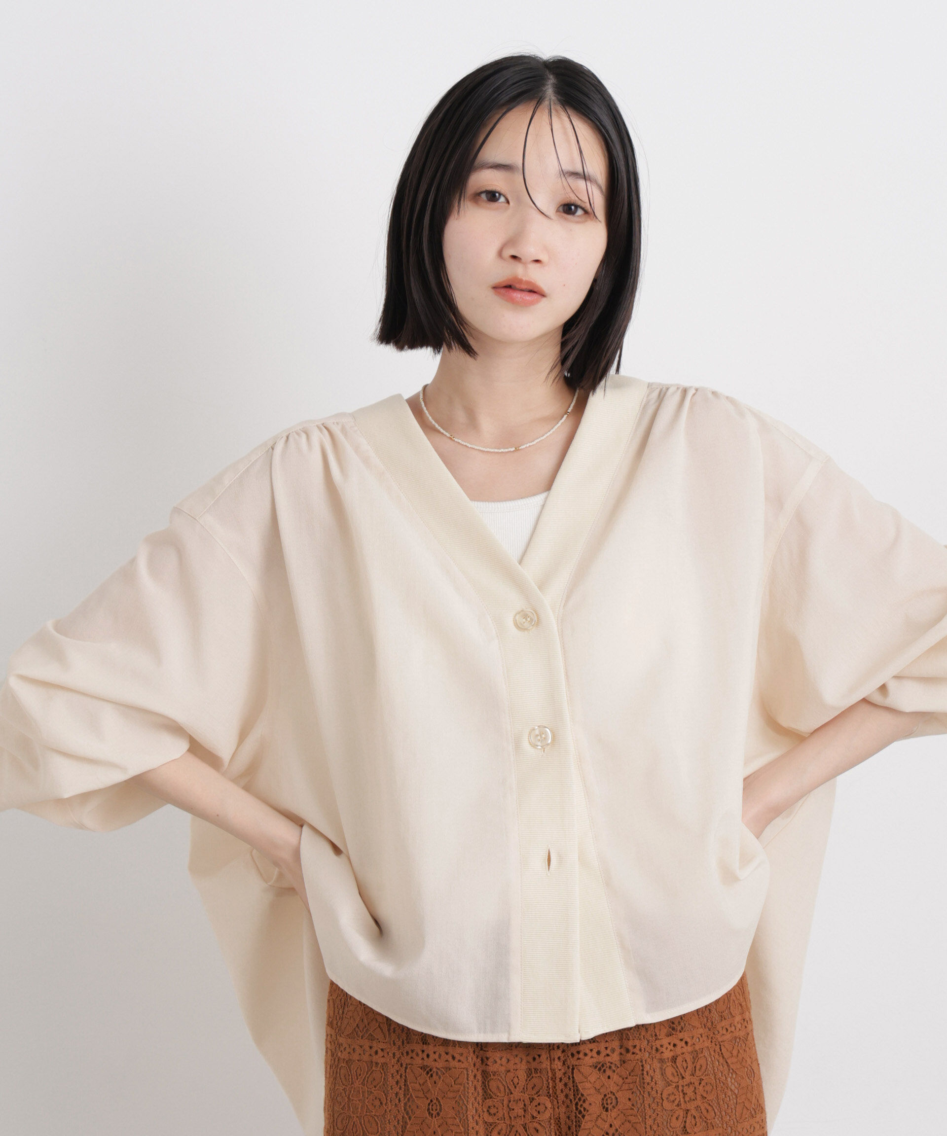 nano･universe「バックギャザーシアーシャツカーディガン」|シャツ・ブラウス|